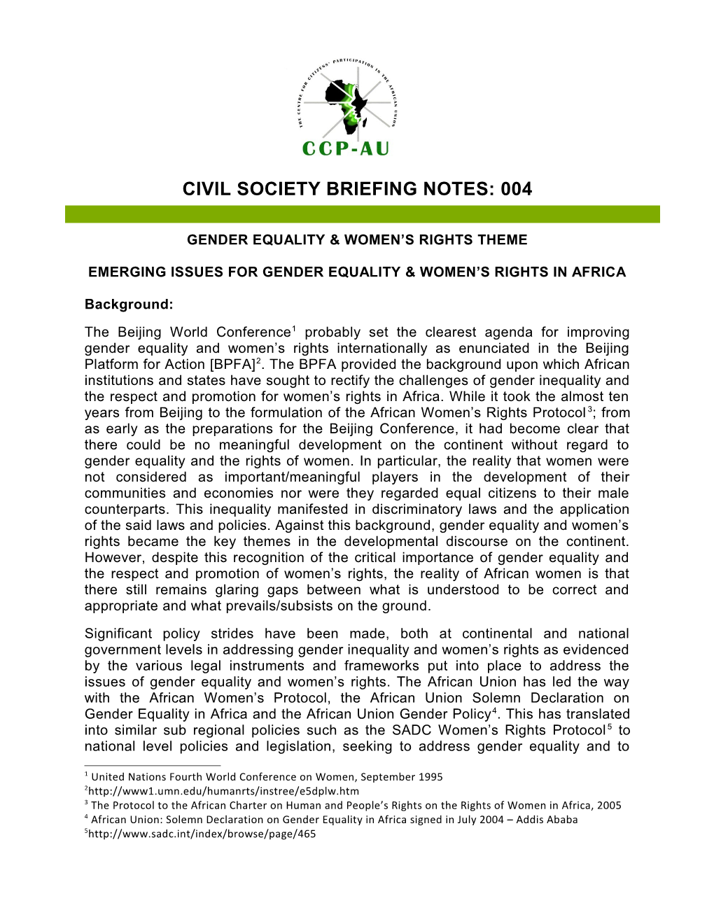 Civil Society Briefing Notes: 004
