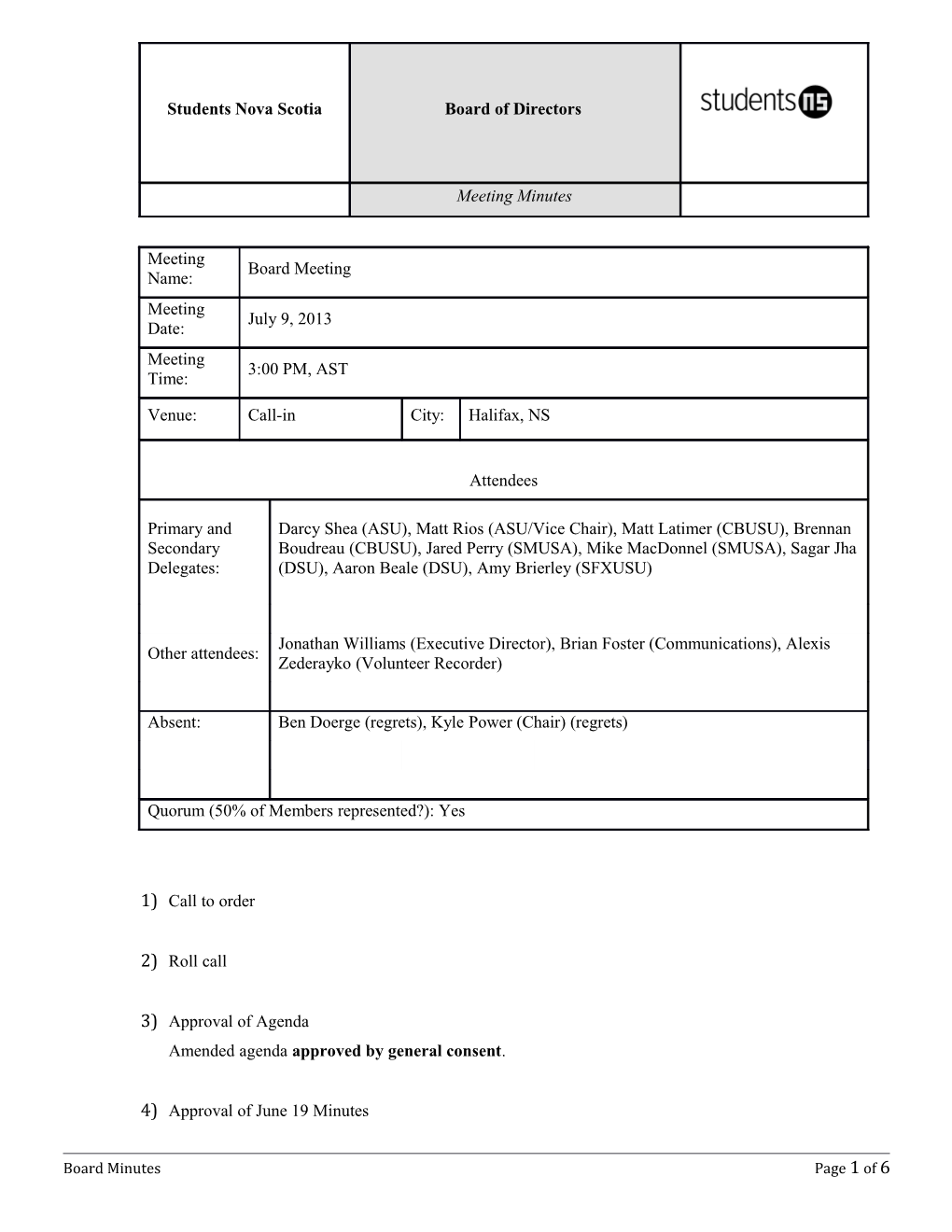 Amended Agenda Approved by General Consent