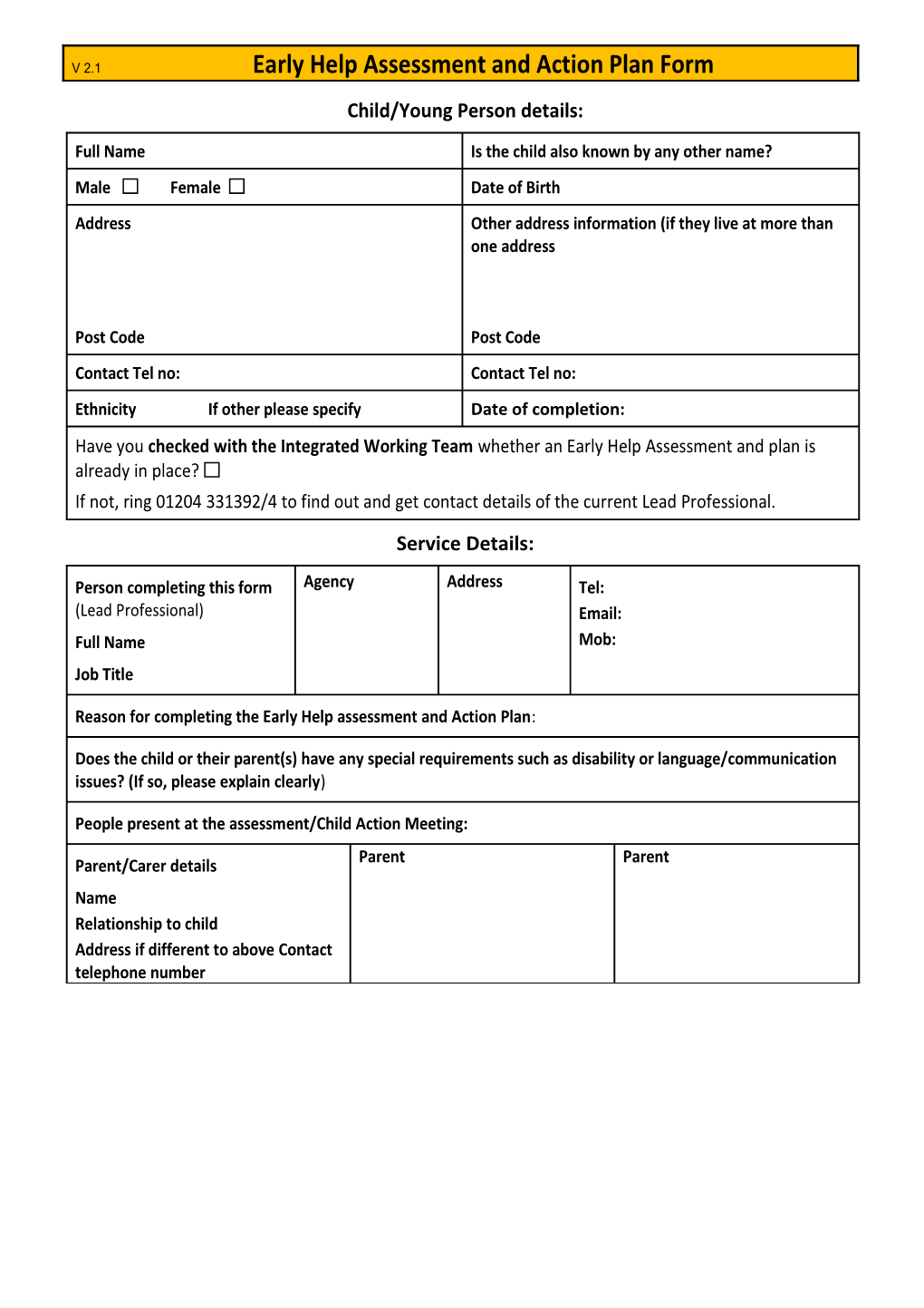 The Purpose of This Assessment Is to Gather Information About the Child Or Young Person