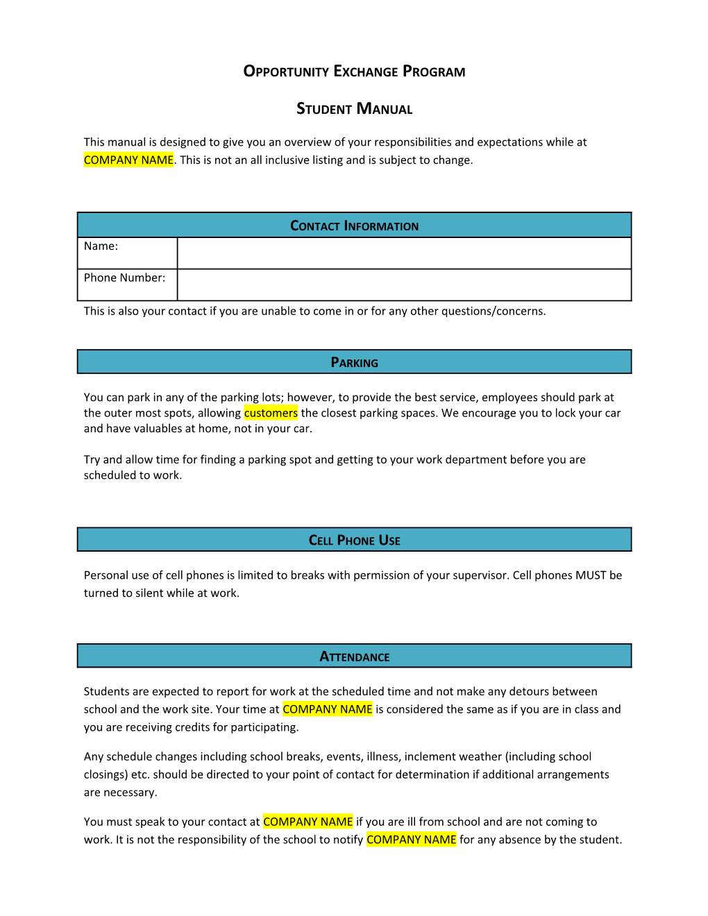 Opportunity Exchange Program