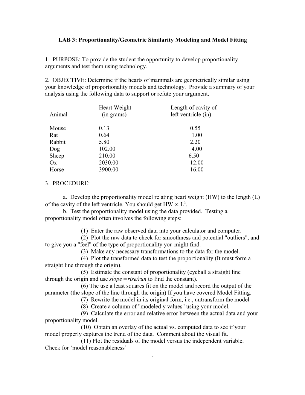 LAB 3: Proportionality/Geometric Similarity Modeling