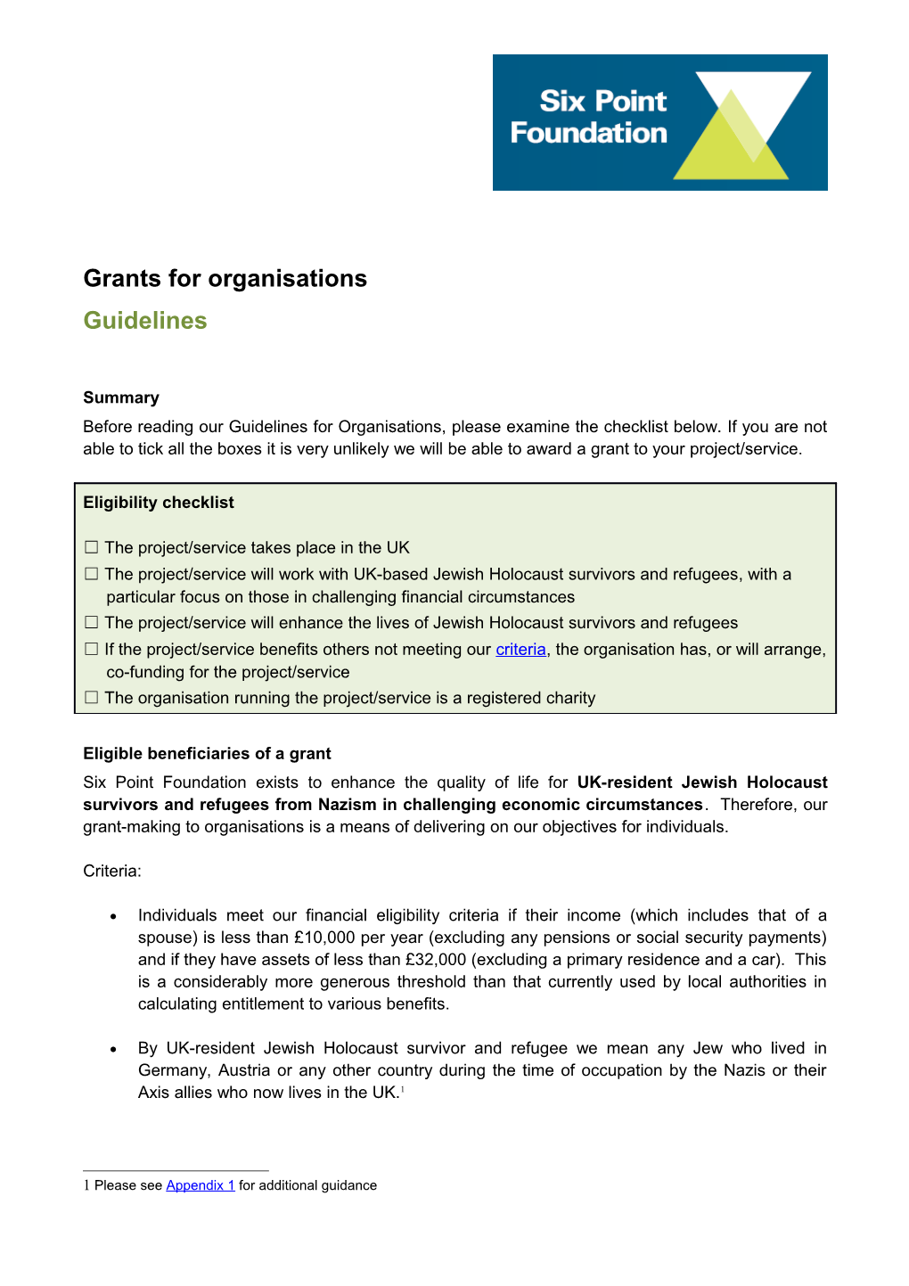 Grants to Organisations Guidelines V4 Page 1 of 10