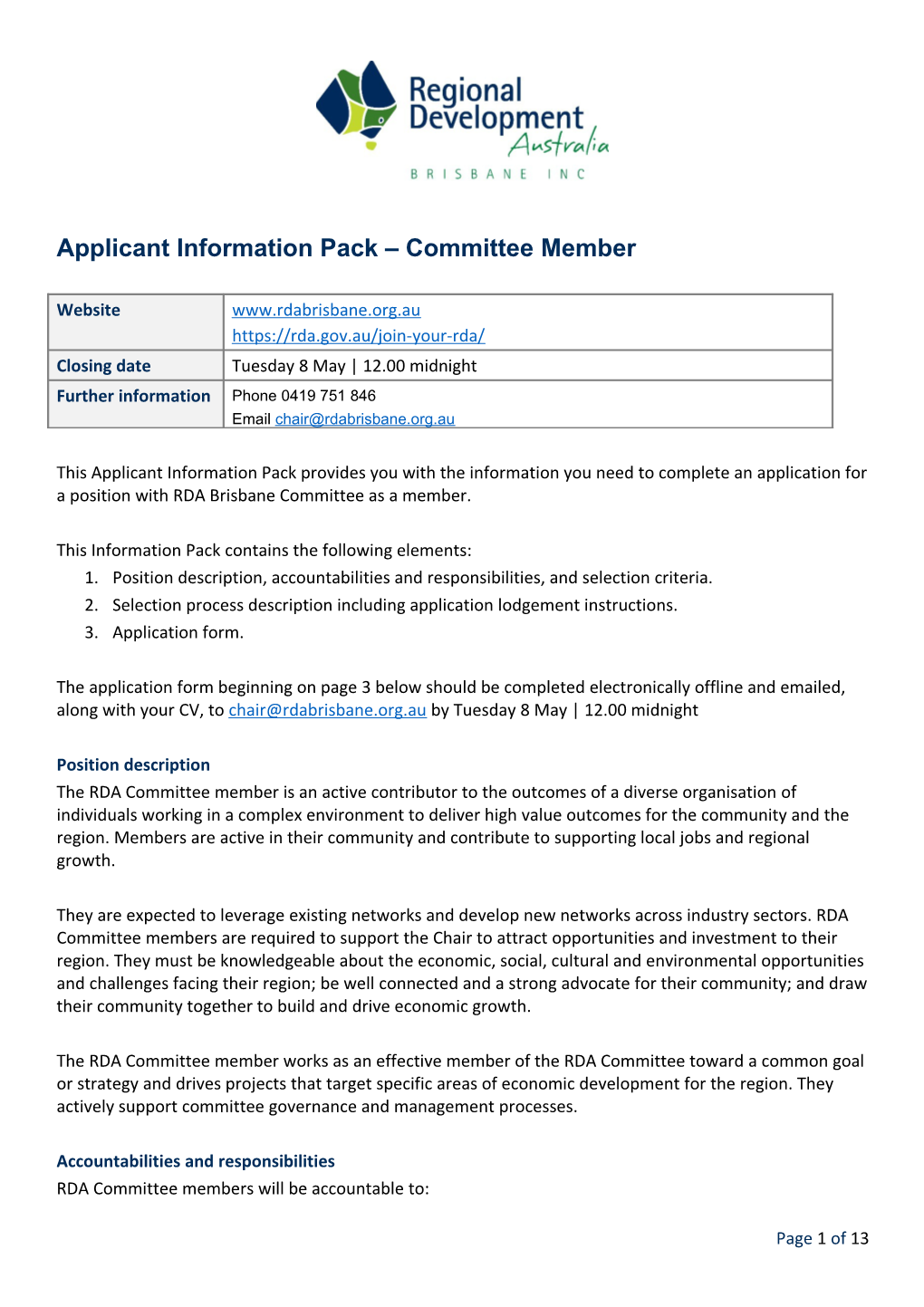 Applicant Information Pack Committee Member