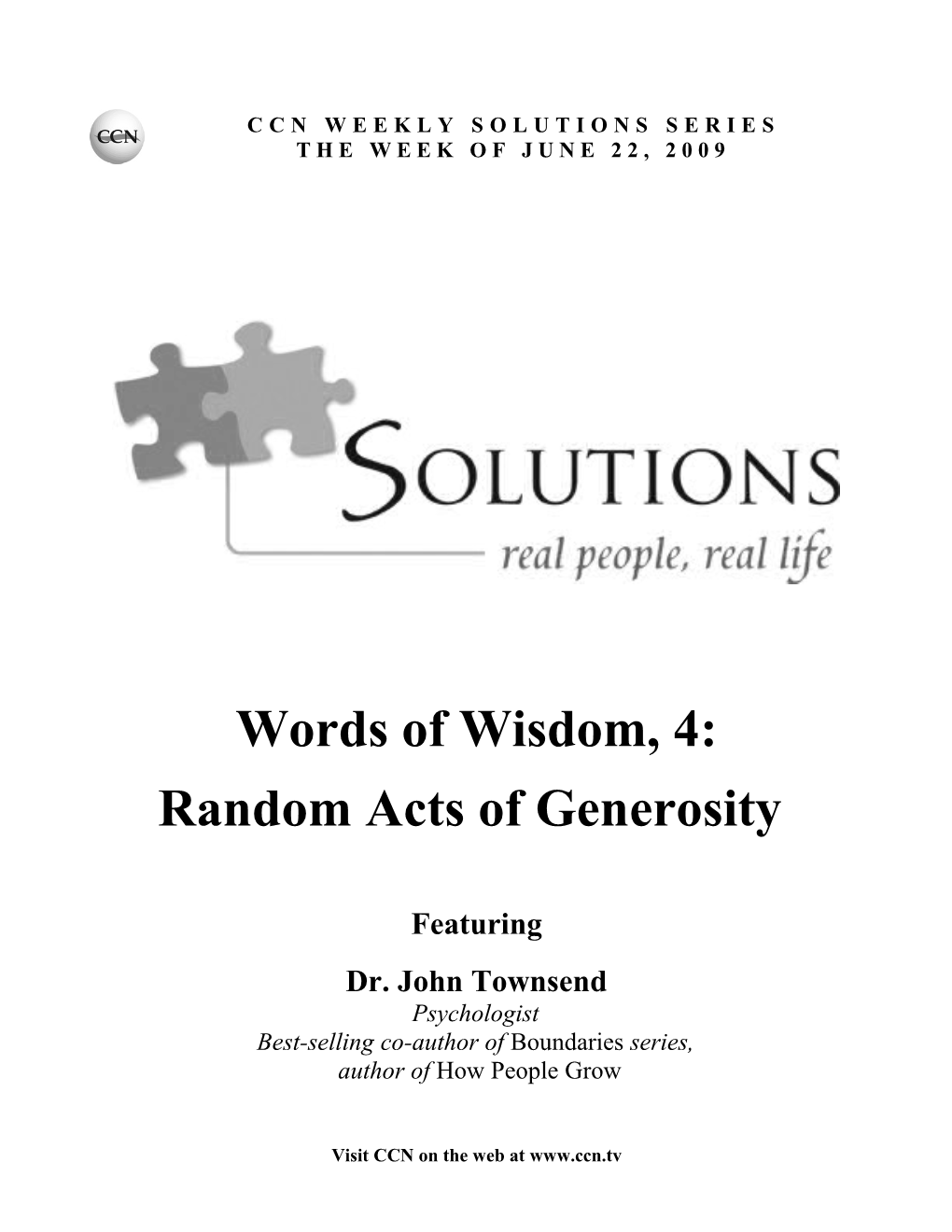 Ccnsolutions: Words of Wisdom, 4 Random Acts of Generositypage 1