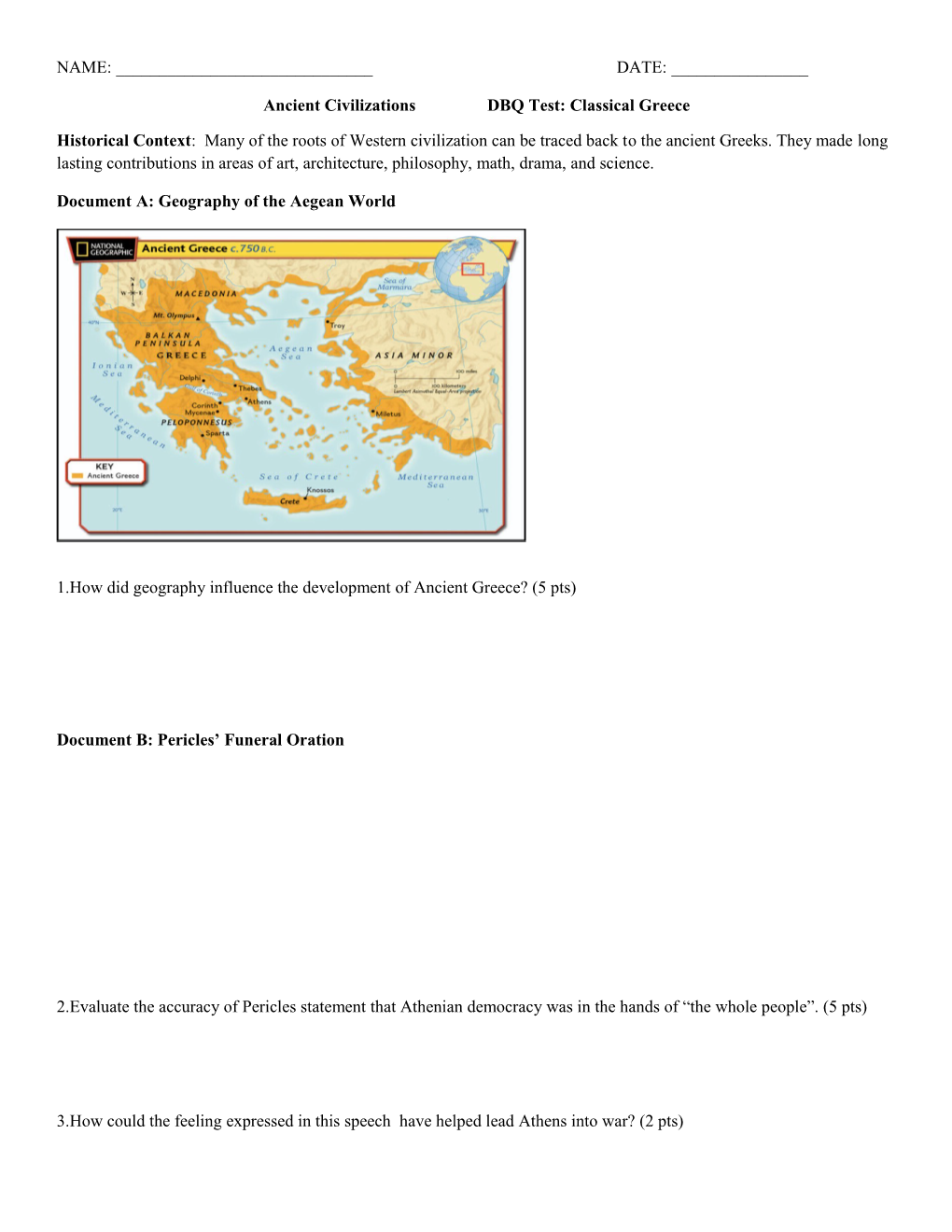 Ancient Civilizationsdbq Test: Classical Greece