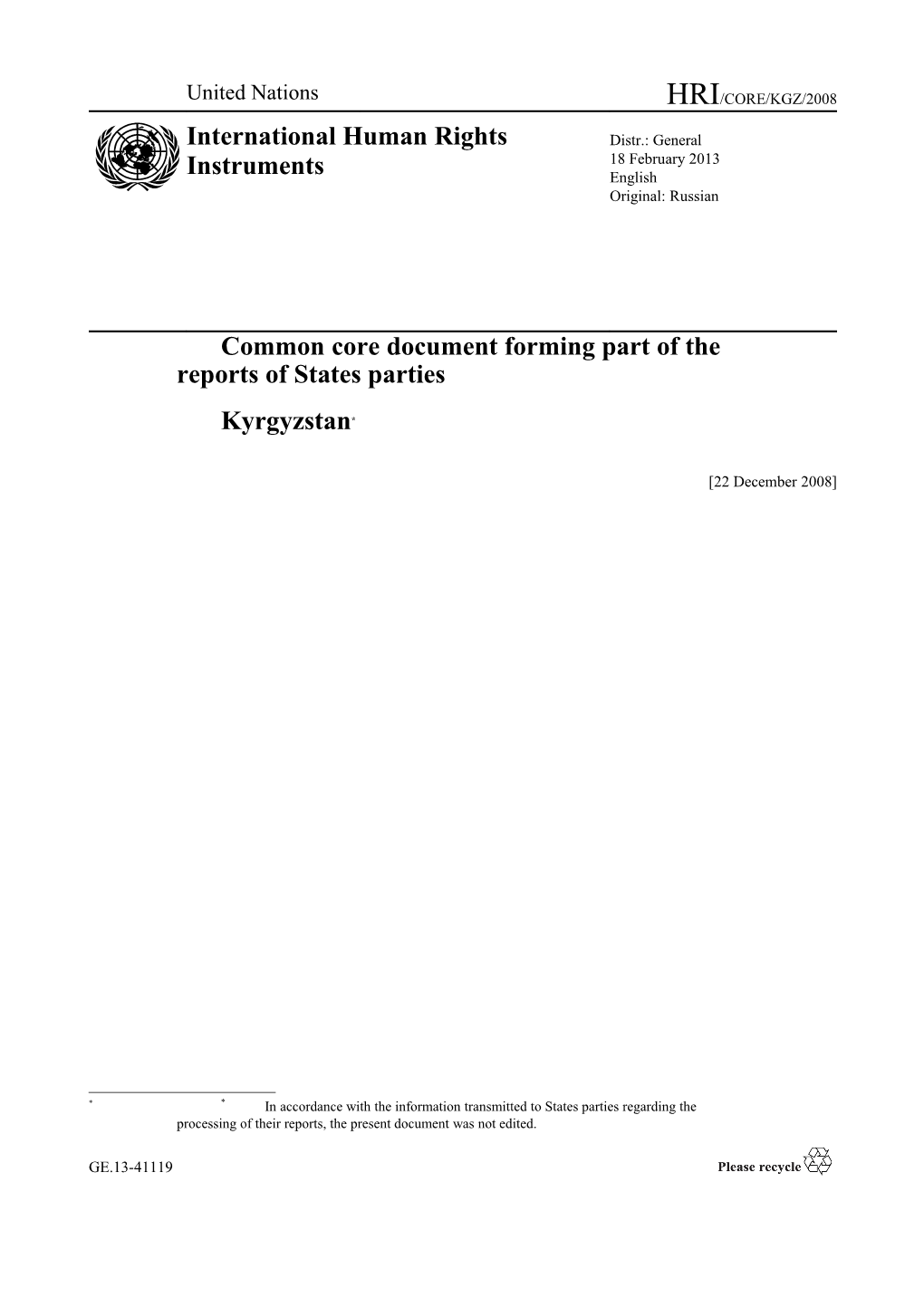 Common Core Document Forming Partof the Reports of States Parties