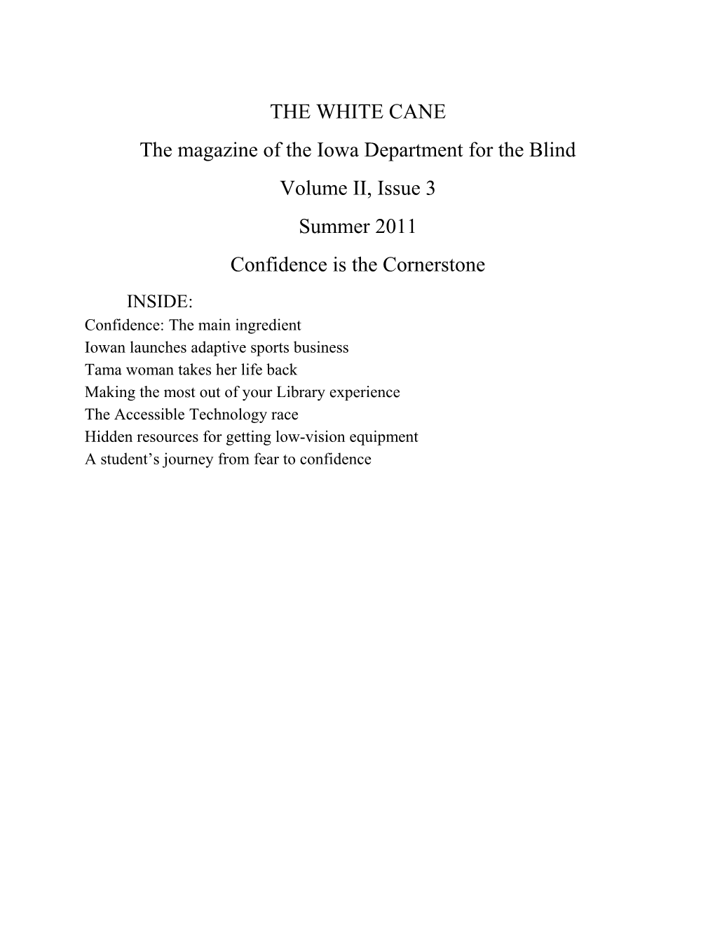 The Magazine of the Iowa Department for the Blind