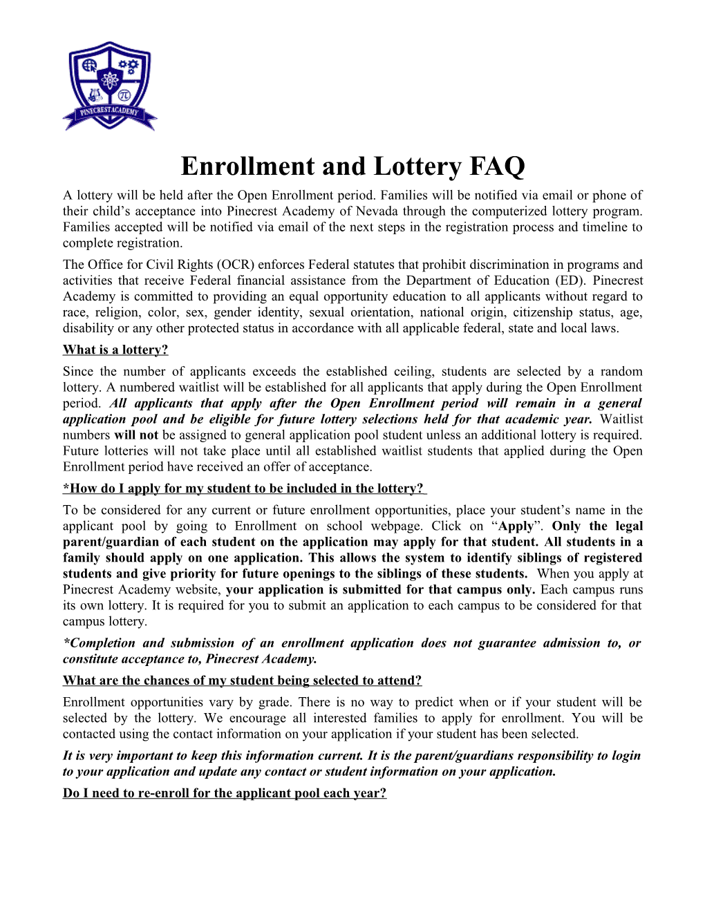 Enrollment and Lottery FAQ