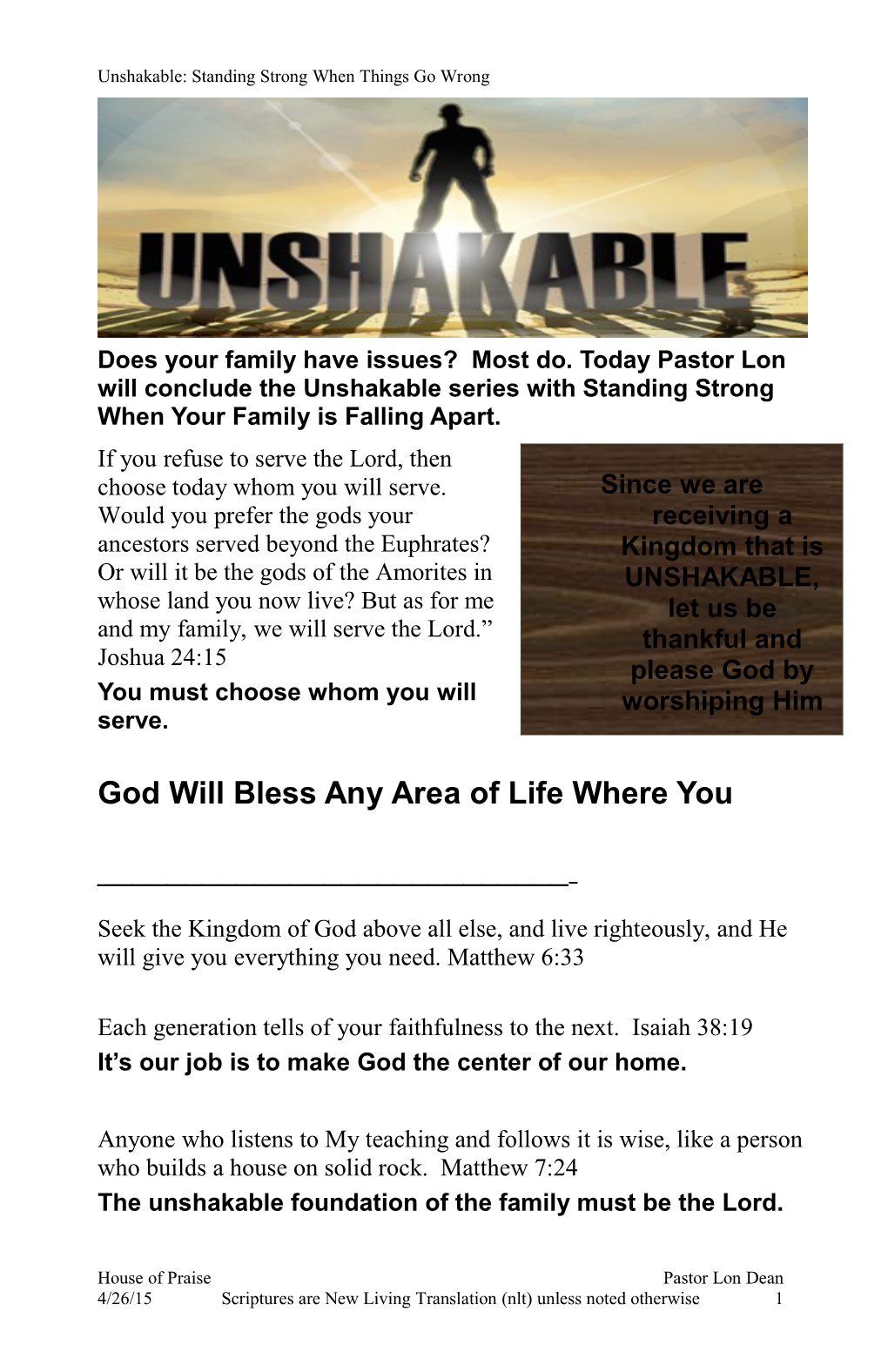 Unshakable: Standing Strong When Things Go Wrong