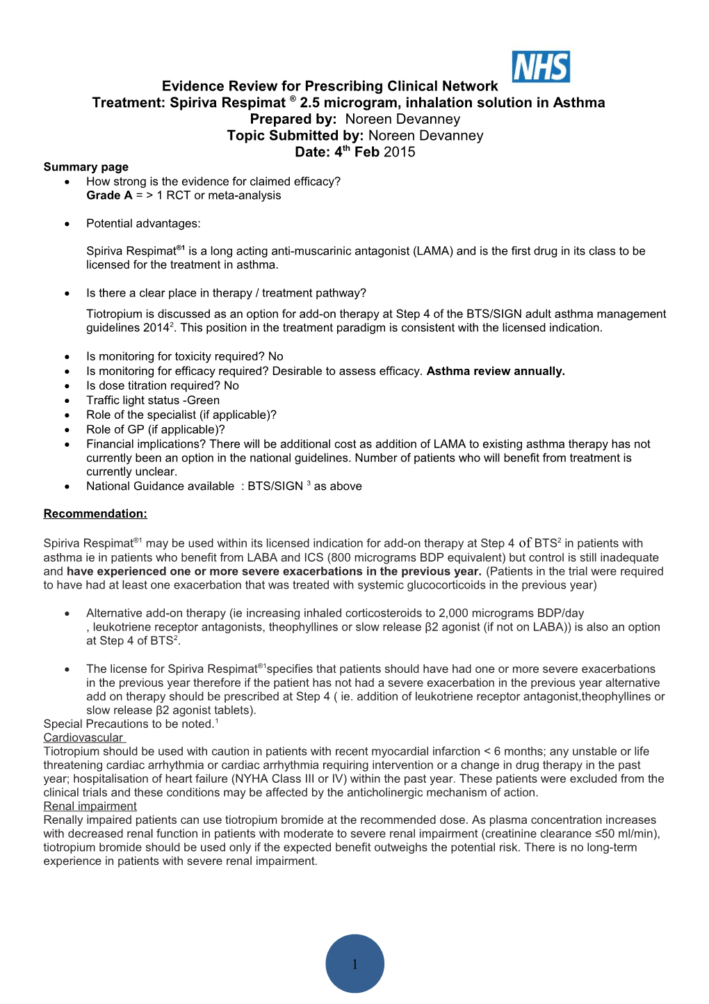 Evidence Review for NHS Surrey Area Prescribing Committee