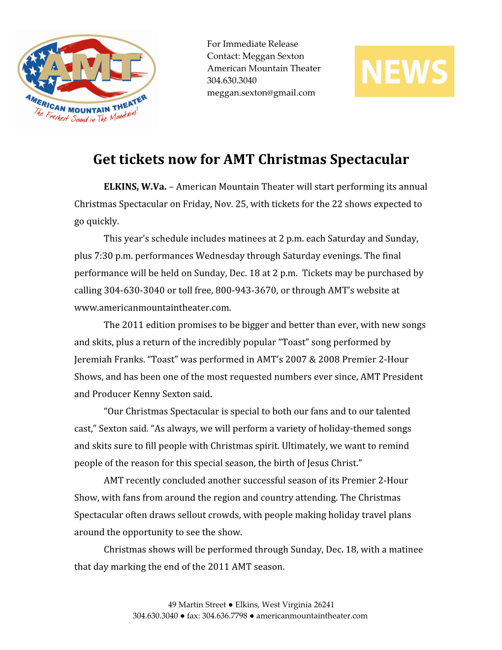Get Tickets Now for AMT Christmas Spectacular