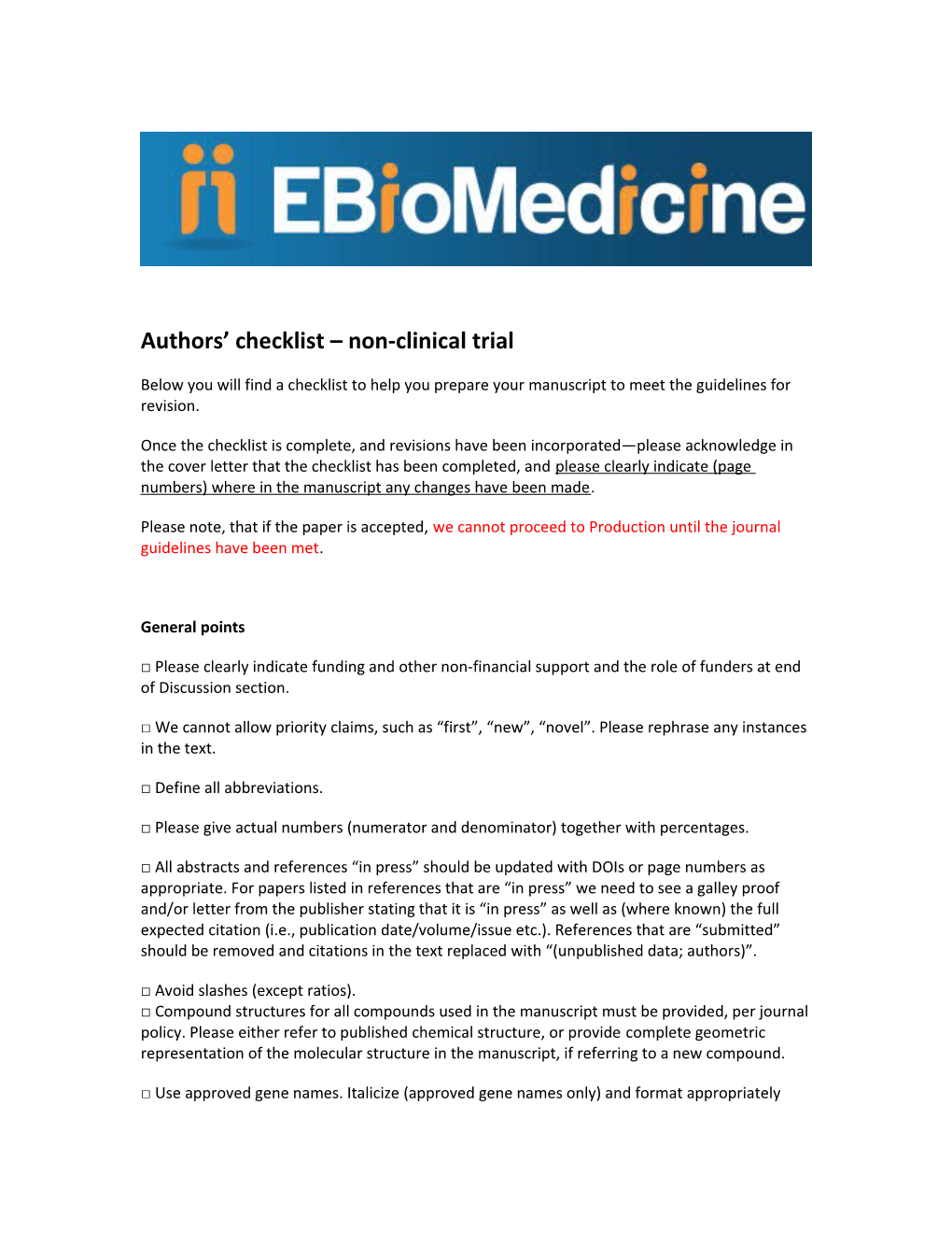 Authors Checklist Non-Clinical Trial