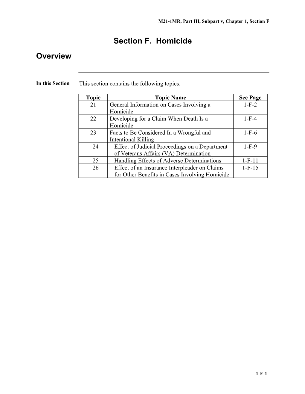 M21-1MR, Part III, Subpart V, Chapter 1, Section F. Homicide