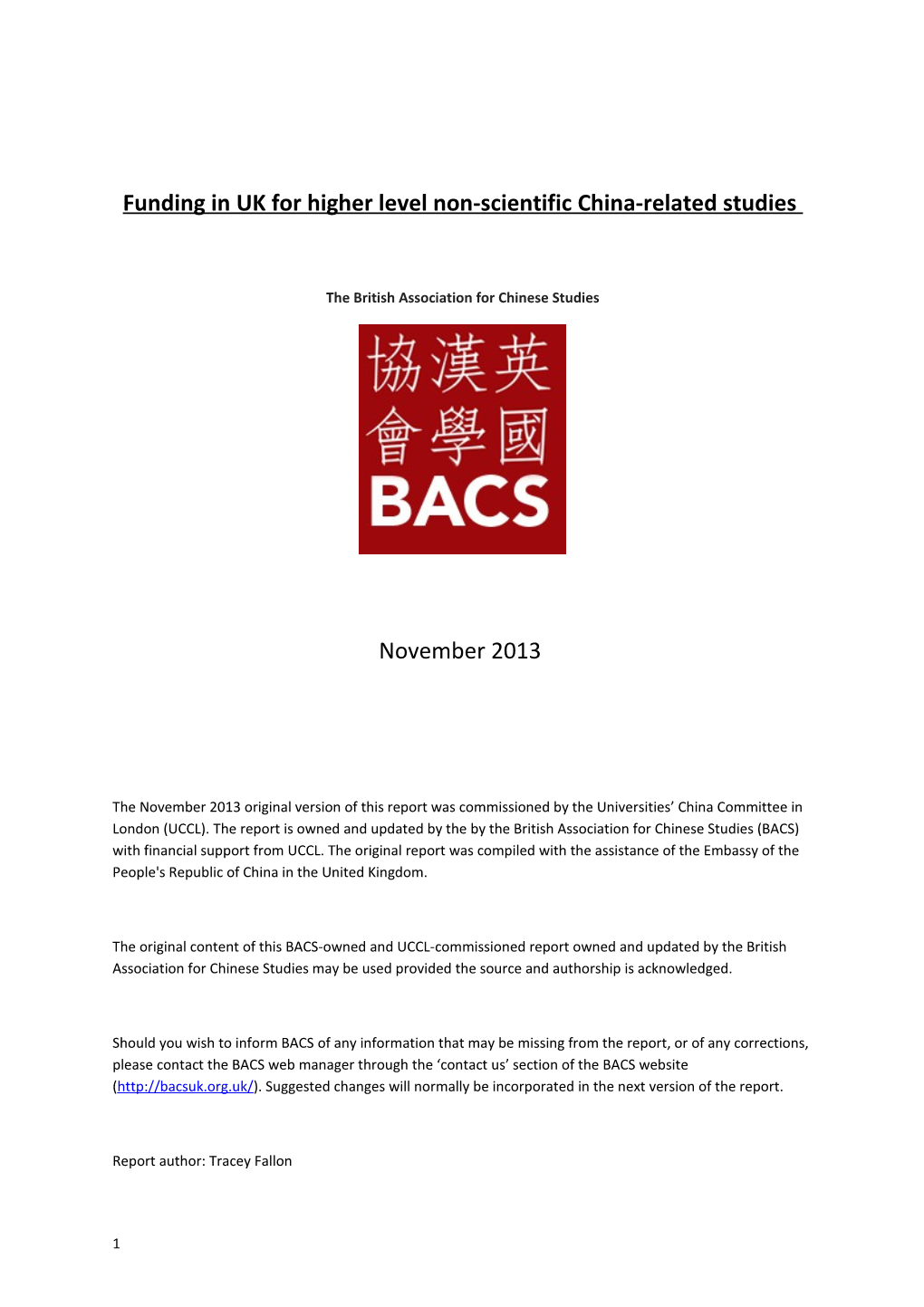Funding in UK for Higher Level Non-Scientific China-Related Studies