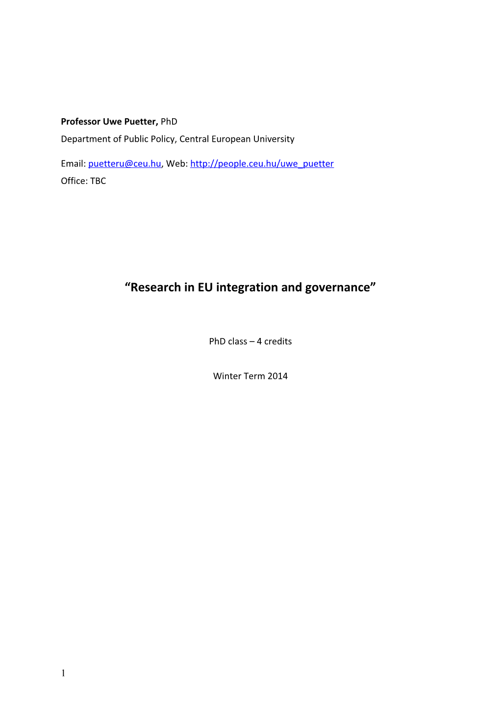 Research in EU Integration and Governance