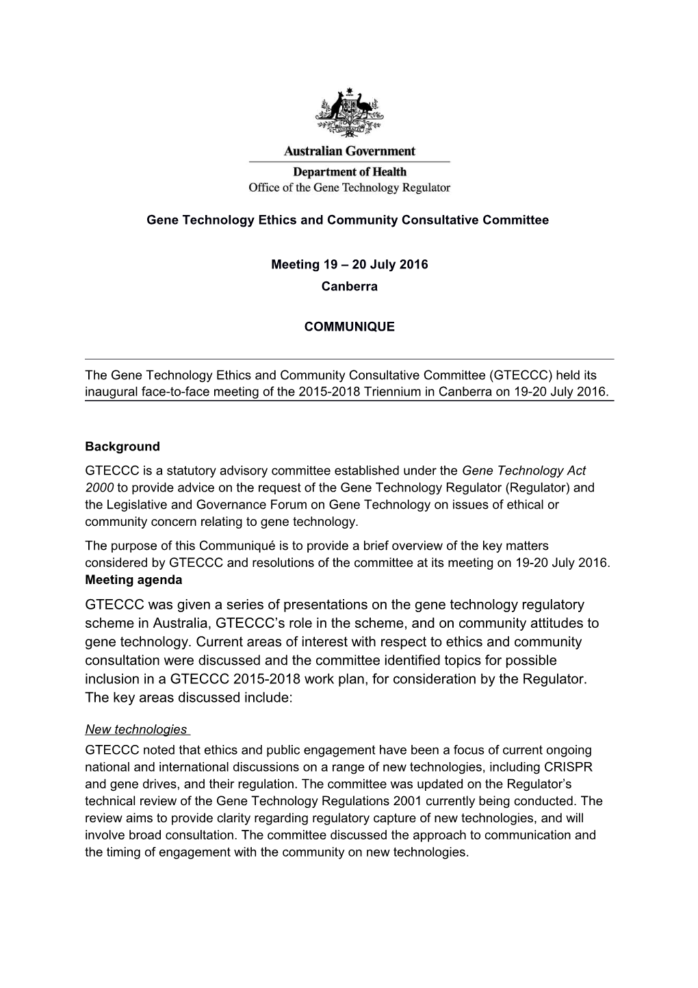 Gene Technology Ethics and Community Consultative Committee