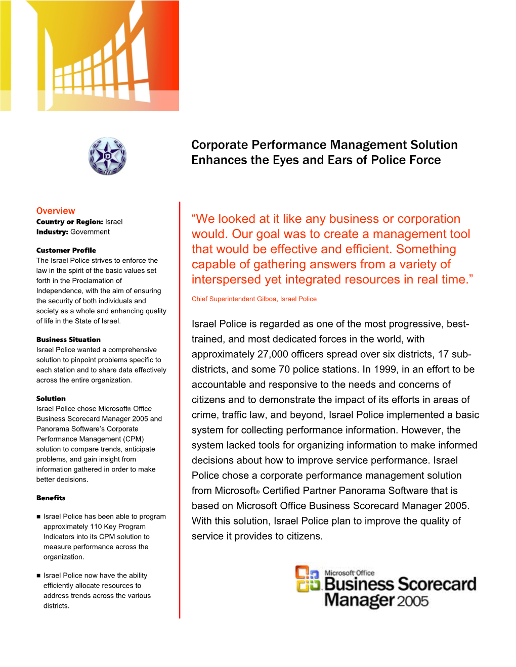 Corporate Performance Management Solution Enhances the Eyes and Ears of Police Force
