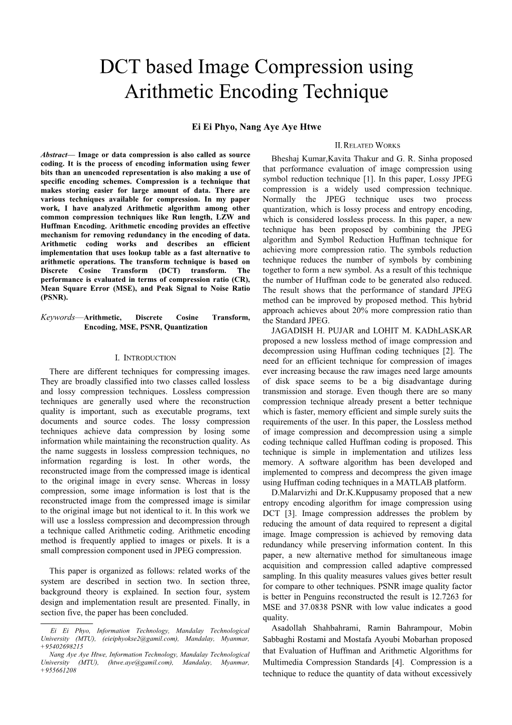 Dctbased Image Compression Using Arithmetic Encoding Technique