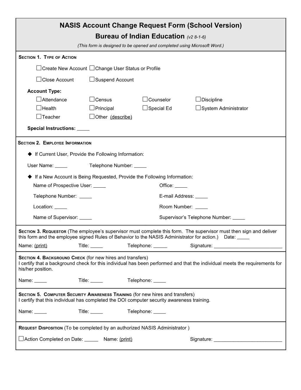 NASIS Account Change Request Form