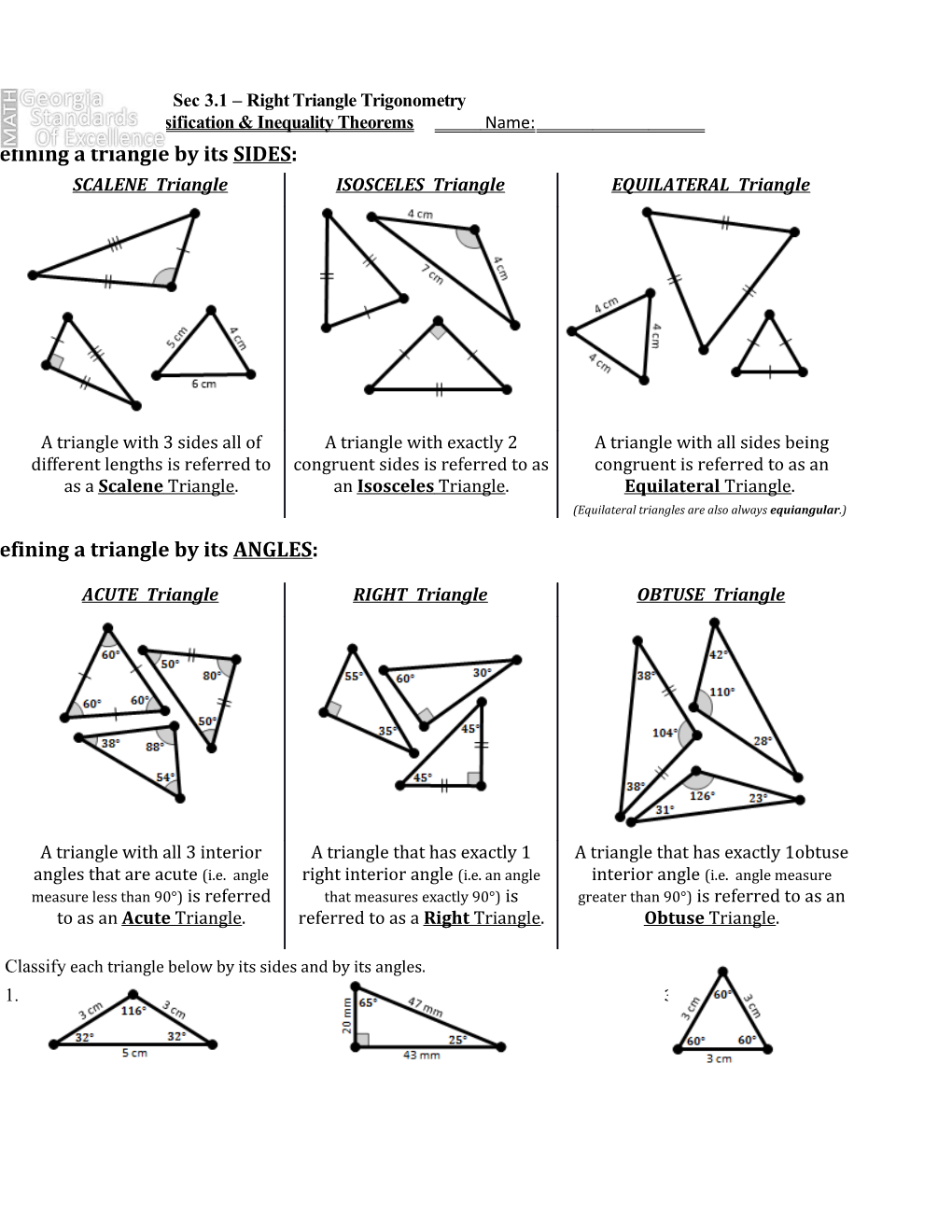 Triangle Classification & Inequality Theoremsname