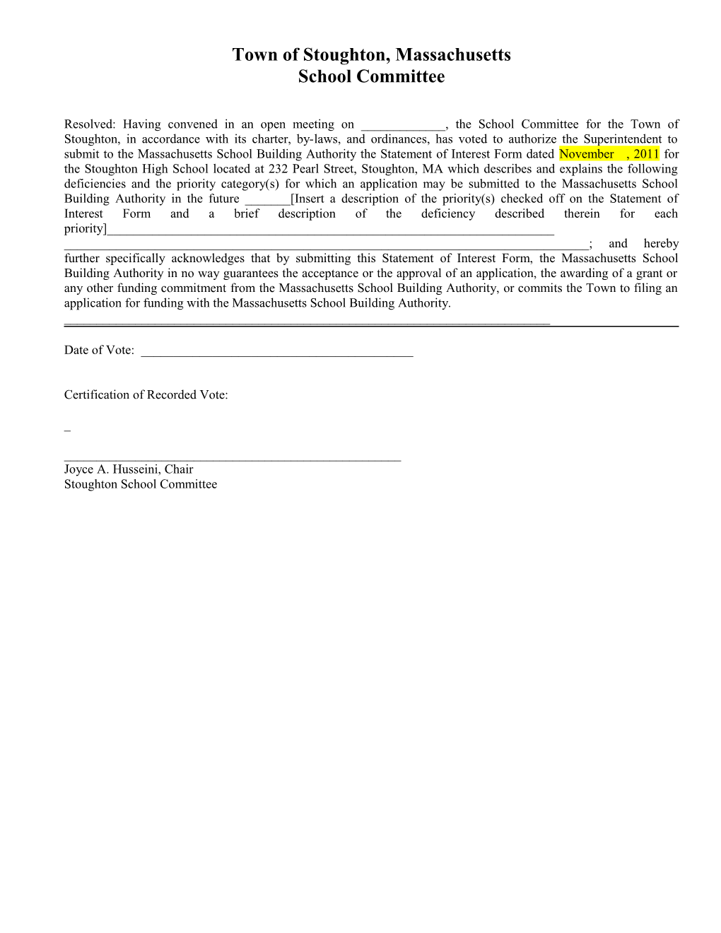 Massachusetts School Building Authority 1 Statement of Interest Statement of Interest Form