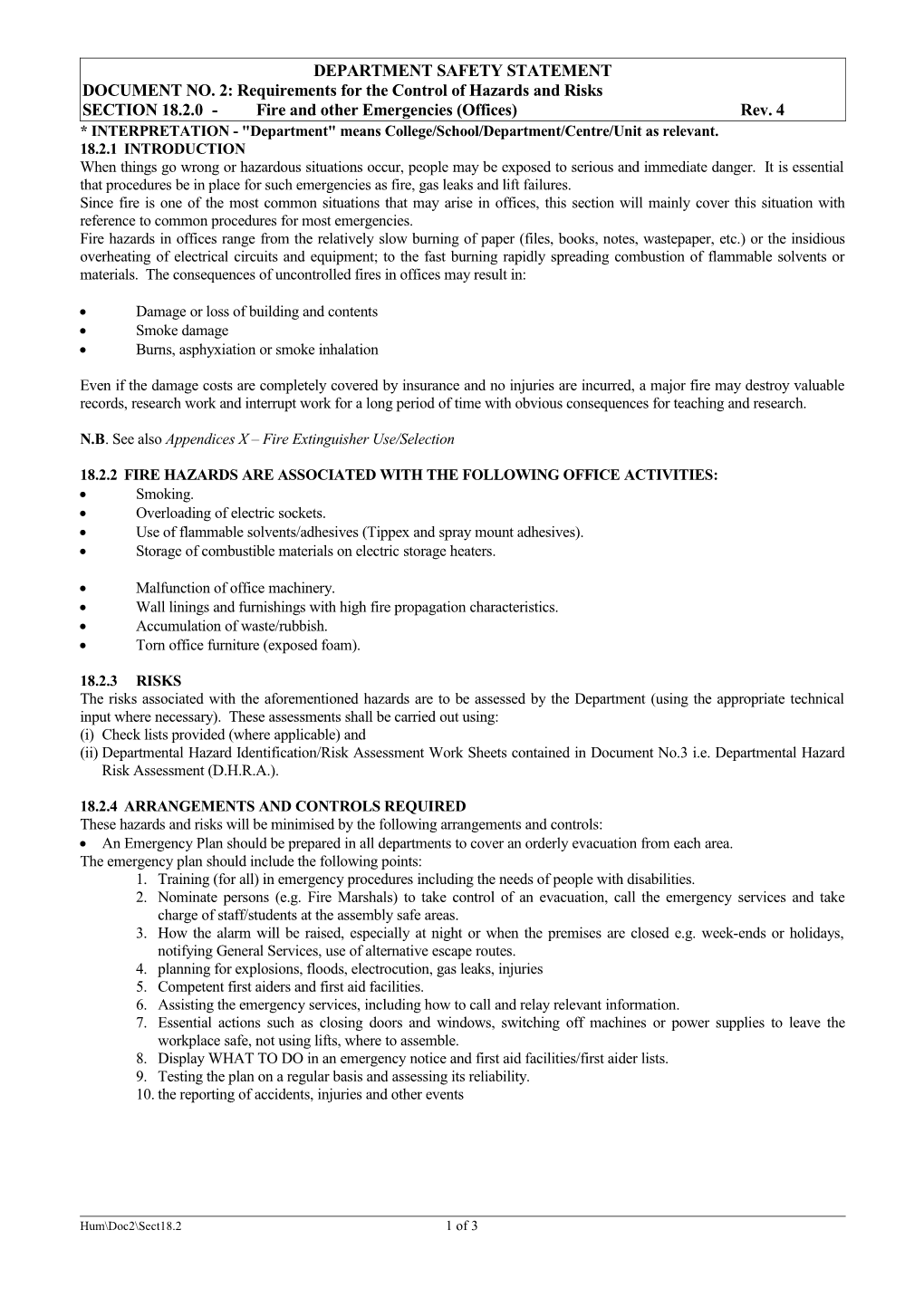 DOCUMENT NO. 2: Requirements for the Control of Hazards and Risks