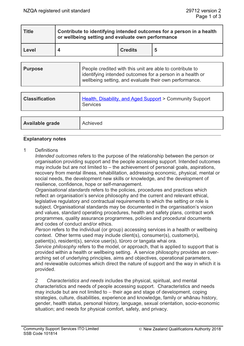 29712 Contribute to Identifying Intended Outcomes for a Person in a Health Or Wellbeing