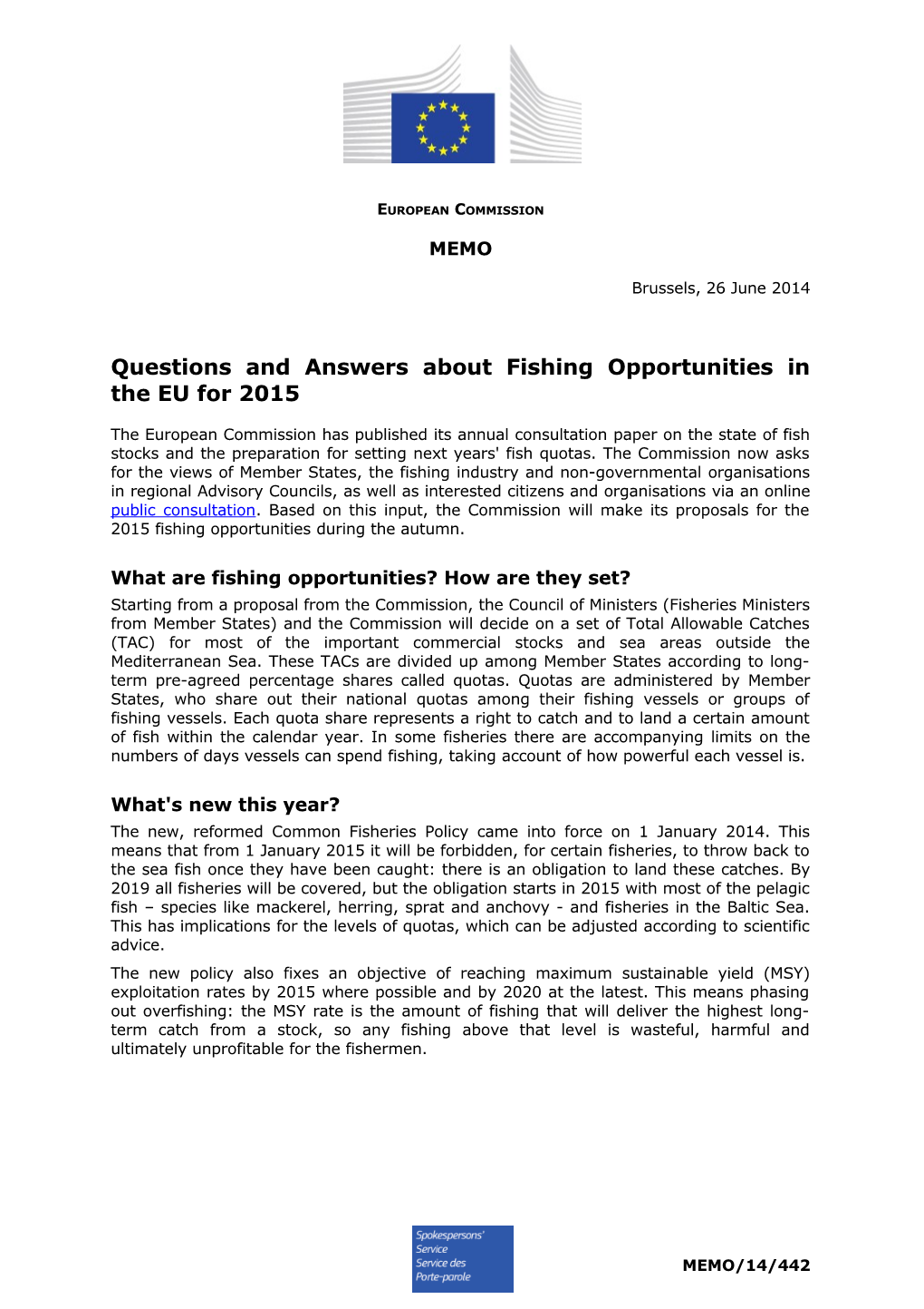 Questions and Answers About Fishing Opportunities in the EU for 2015