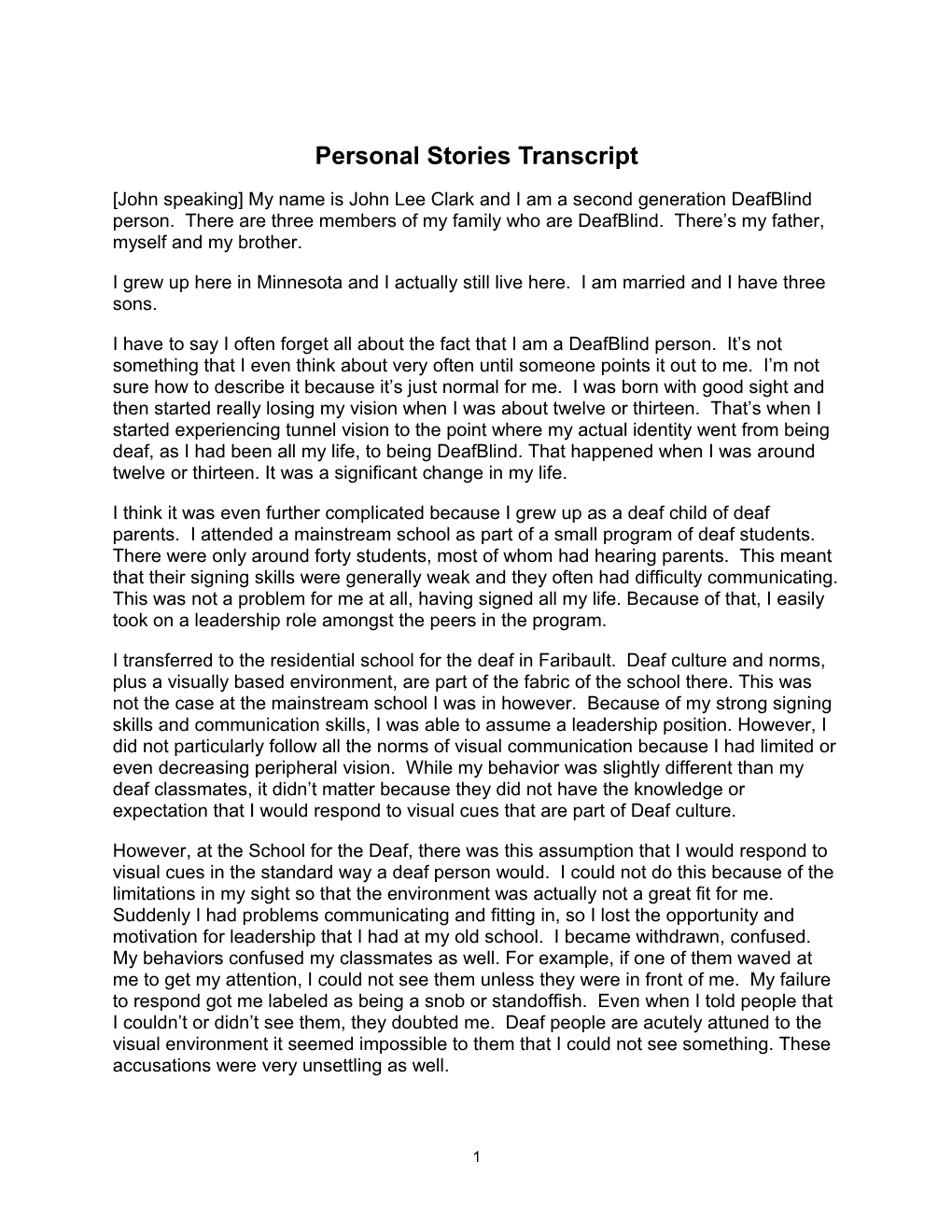 Personal Stories Transcript
