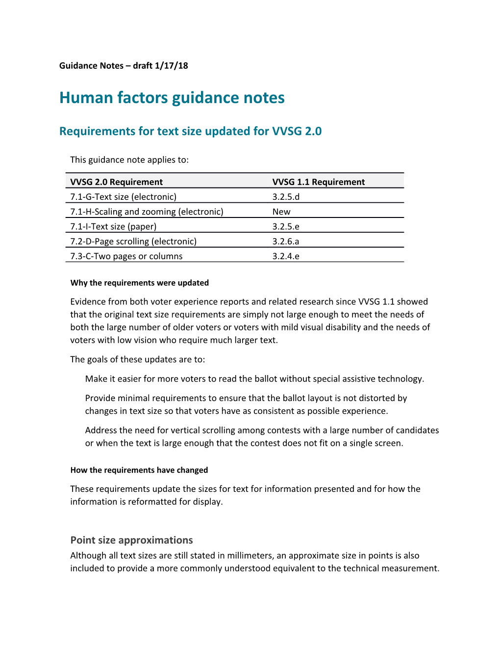 Requirements for Text Size Updated for VVSG 2.0