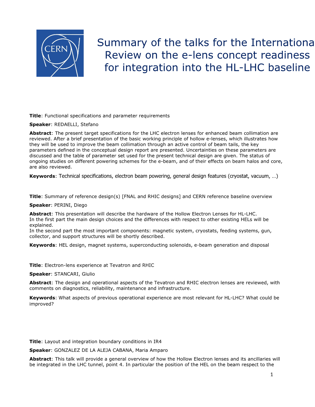 Title: Functional Specifications and Parameter Requirements