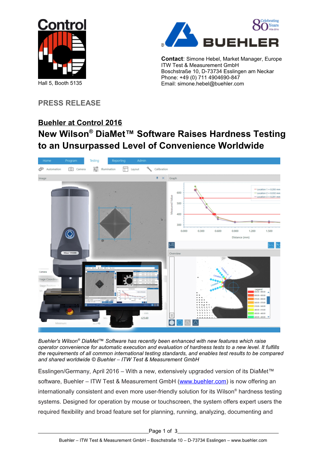 New Wilson Diamet Software Raises Hardness Testing to an Unsurpassed Level of Convenience