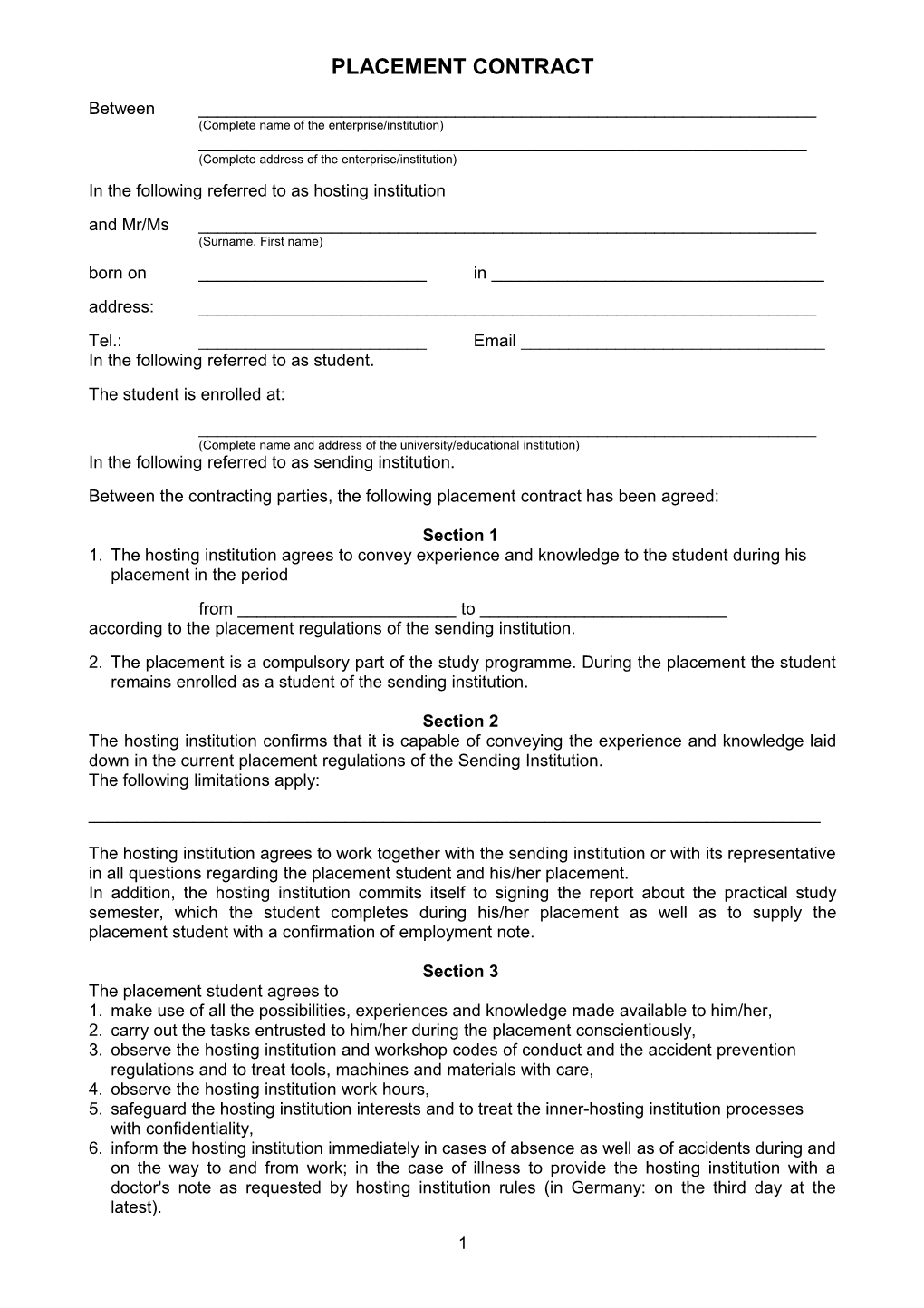 Placement Contract