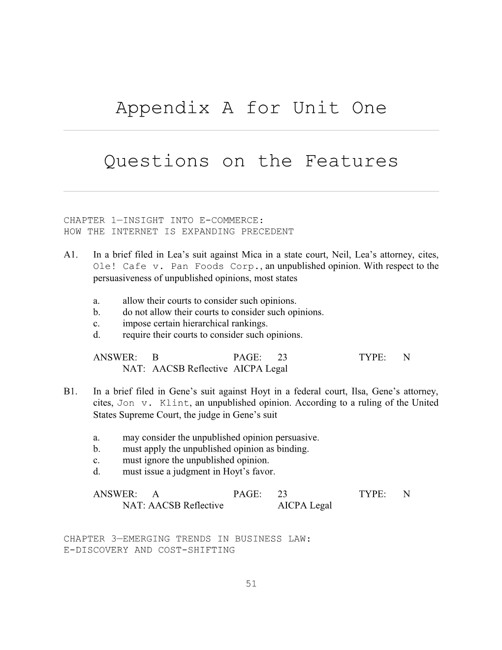 Appendixa for Unit One 1