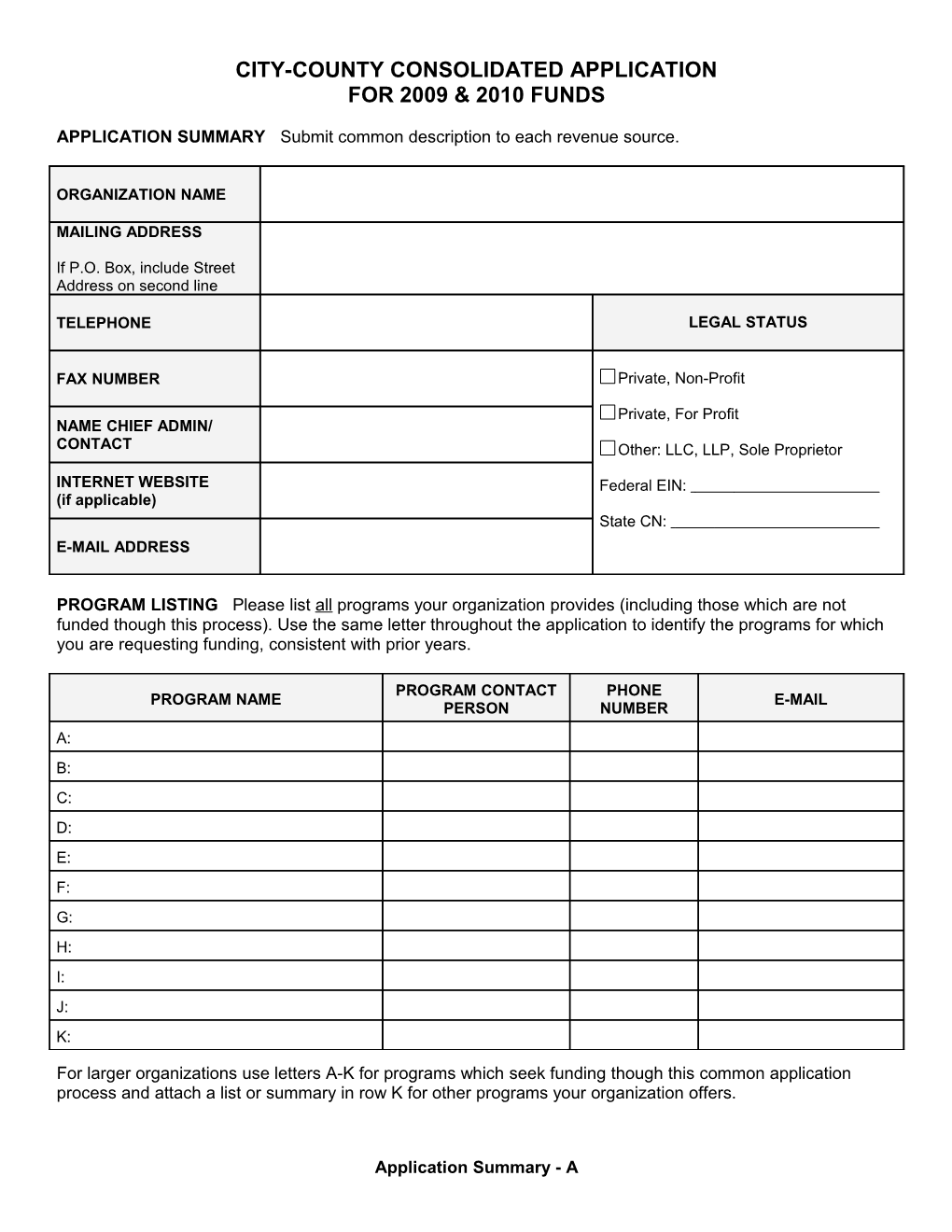 City-County-United Way Consolidated Application for 1999 Funds Page 1