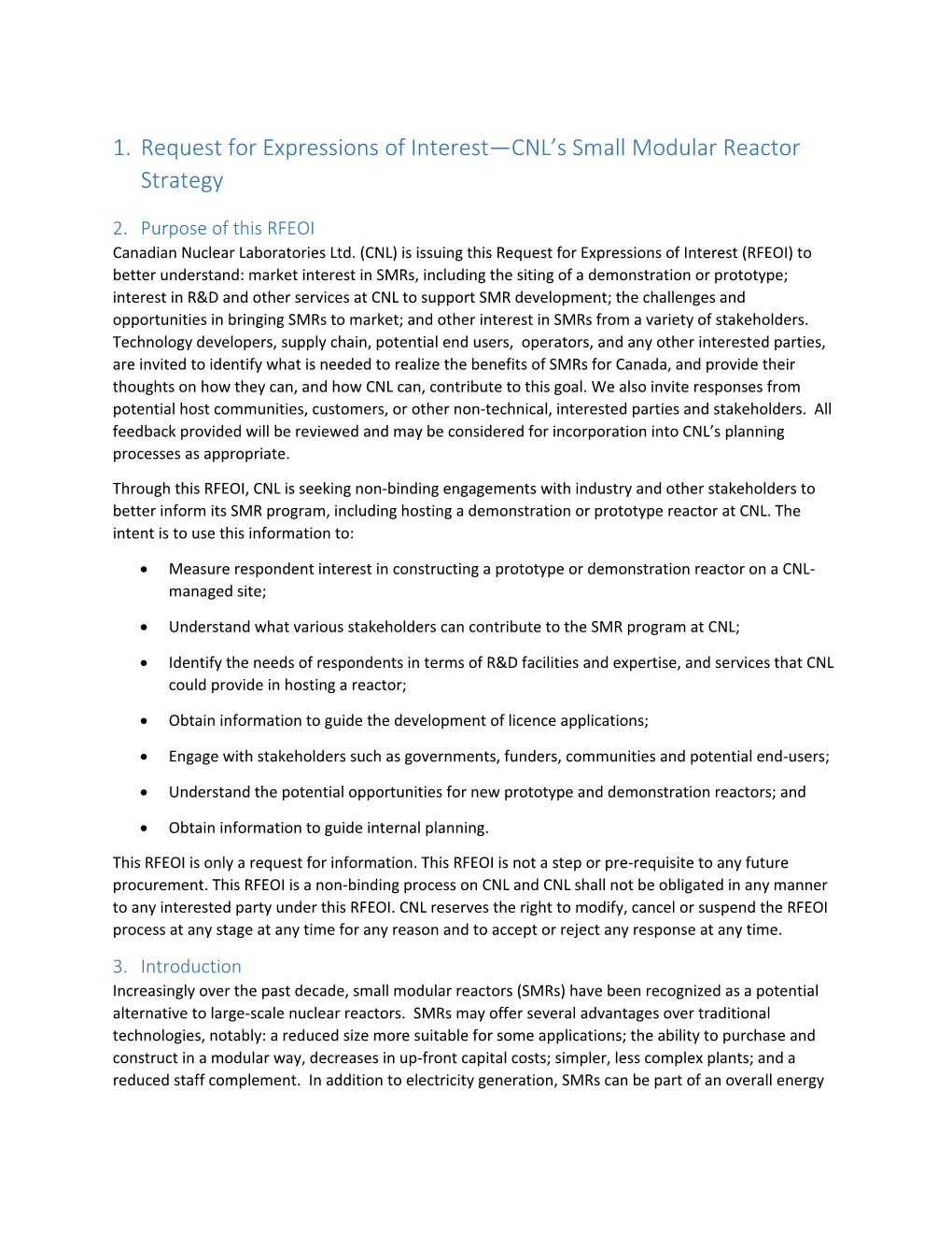 Request for Expressions of Interest CNL S Small Modular Reactor Strategy