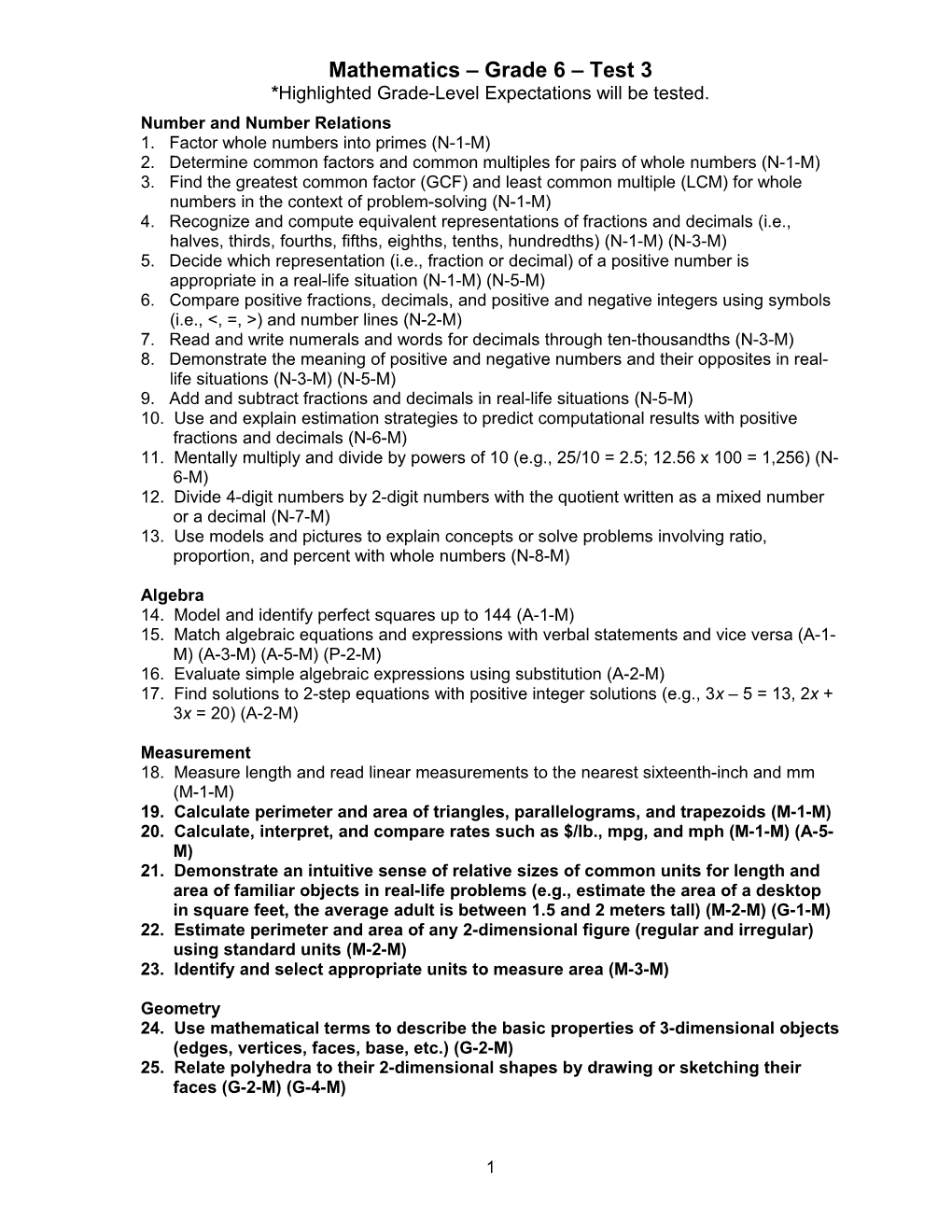 Mathematics Grade 6 Test 3