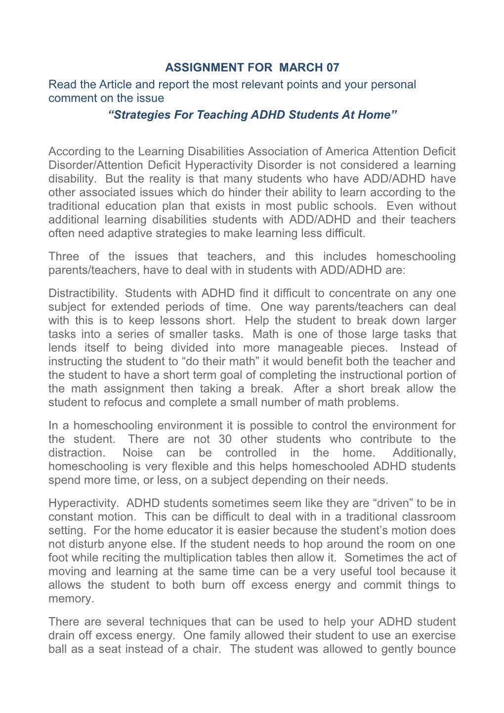 Strategies for Teaching ADHD Students at Home