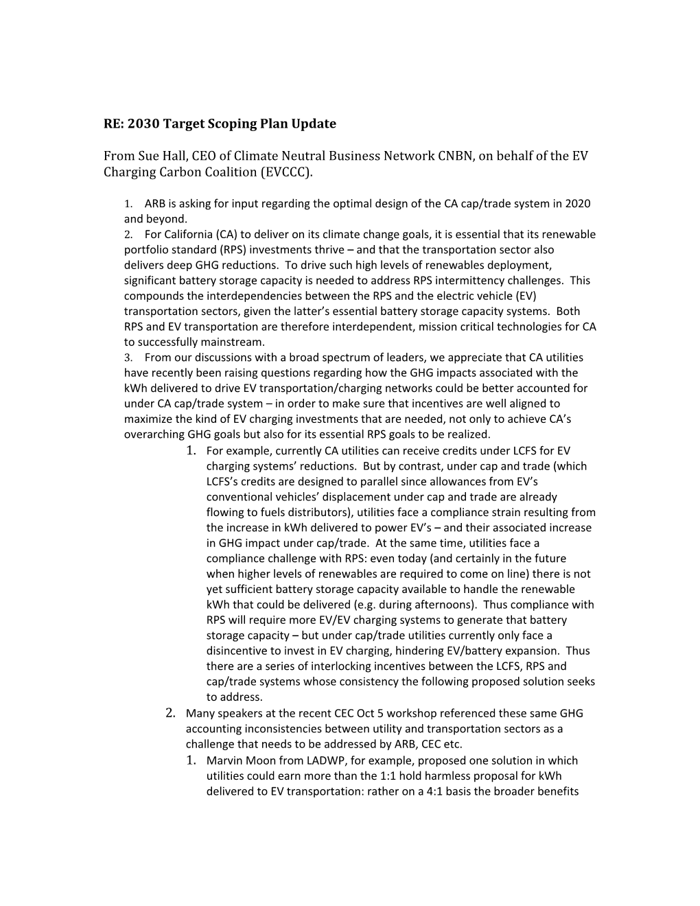 RE: 2030 Target Scoping Plan Update