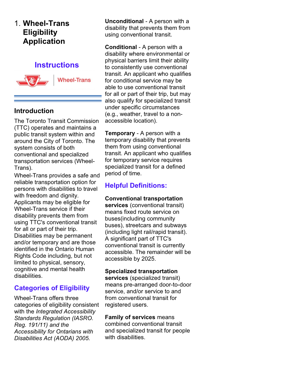 Wheel-Trans Eligibility Application