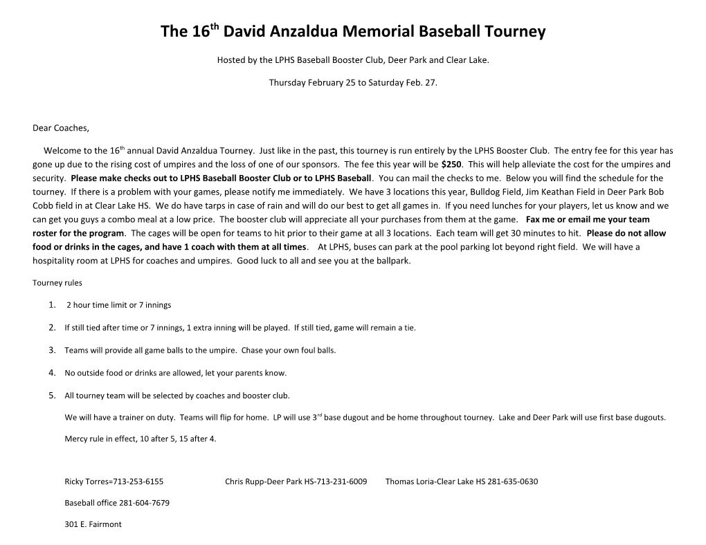 The 16Thdavid Anzaldua Memorial Baseball Tourney