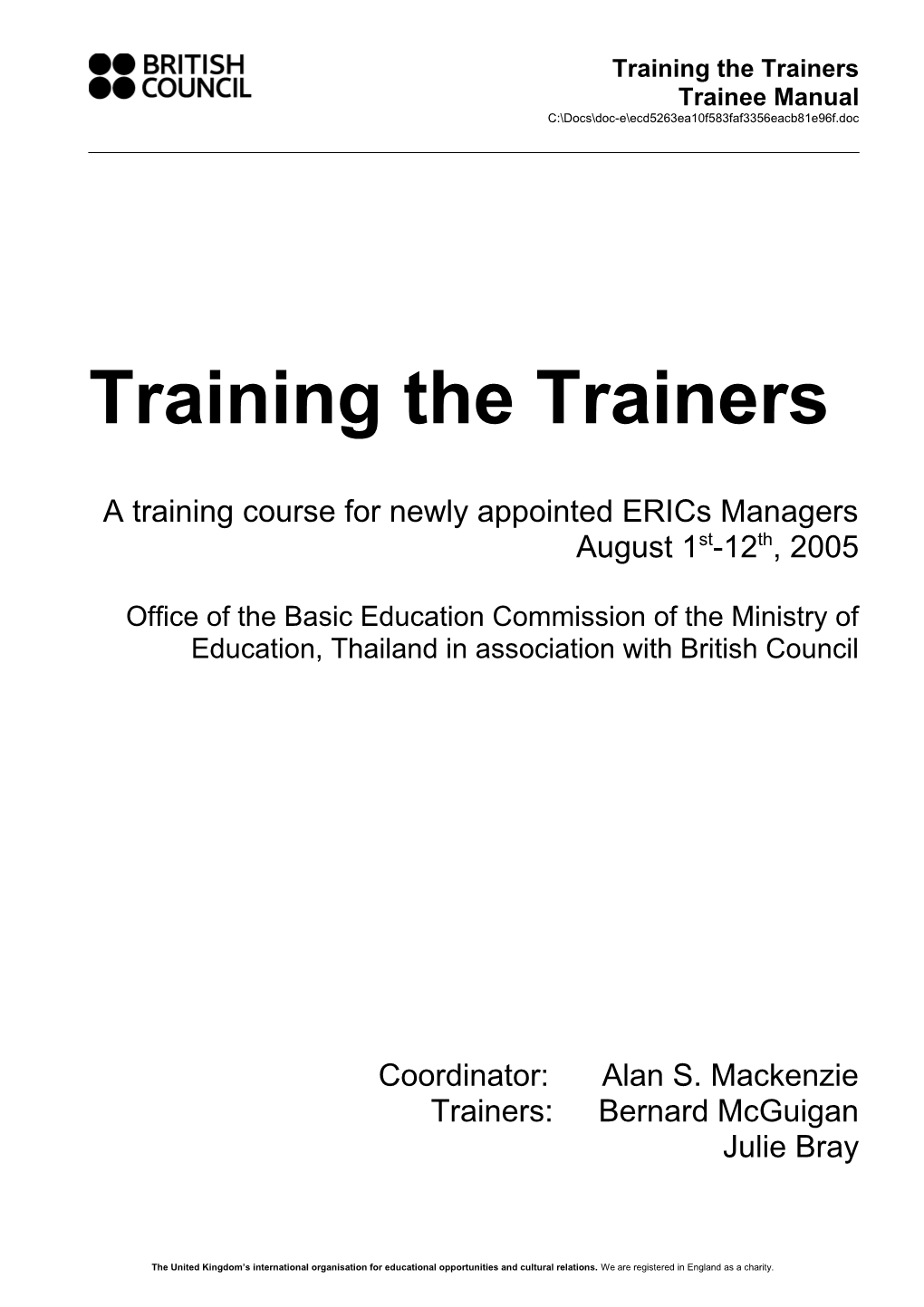 A Training Course for Newly Appointed Erics Managers