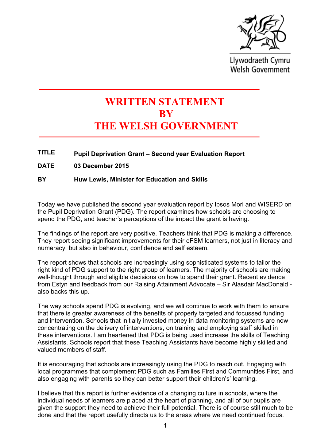 Pupil Deprivation Grant Second Year Evaluation Report