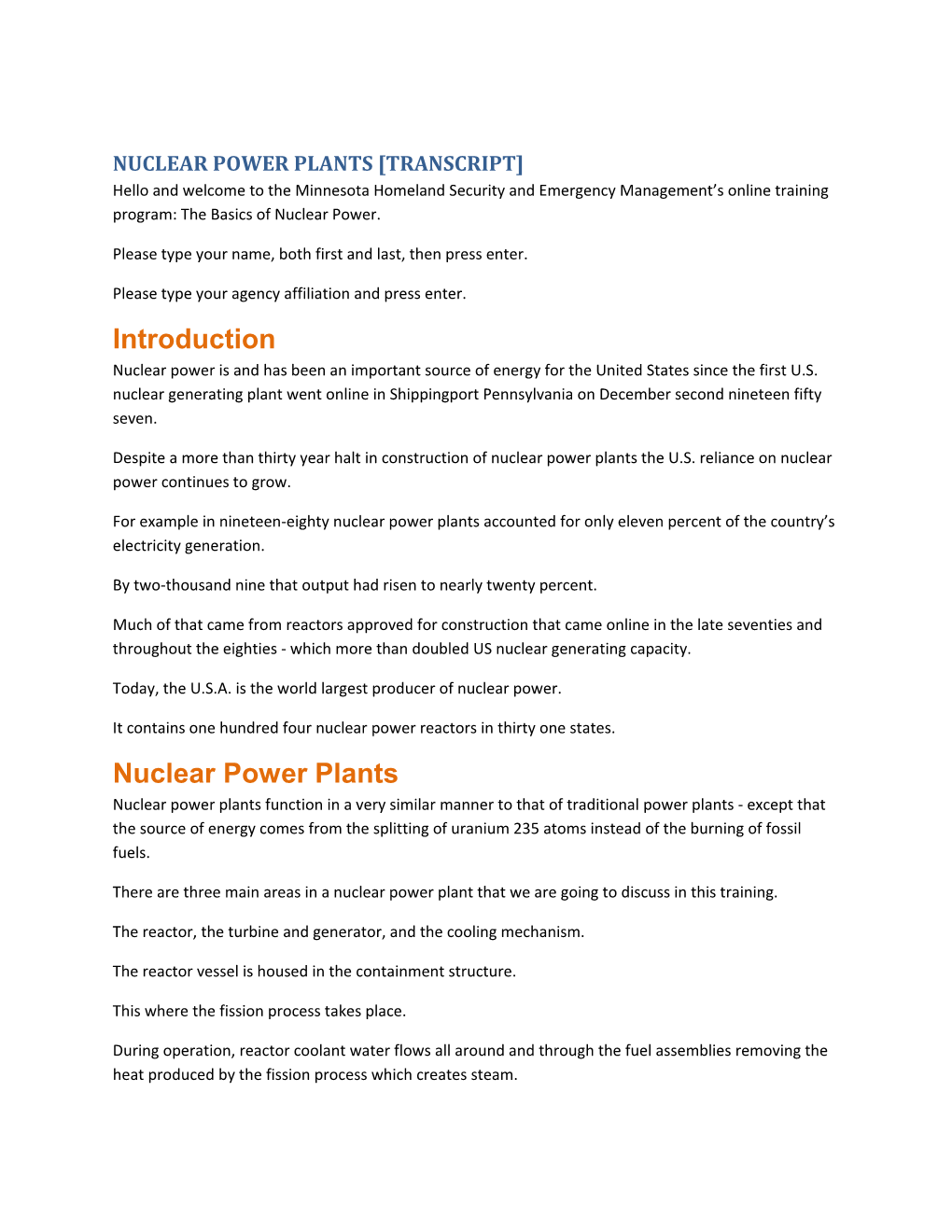 Nuclear Power Plants