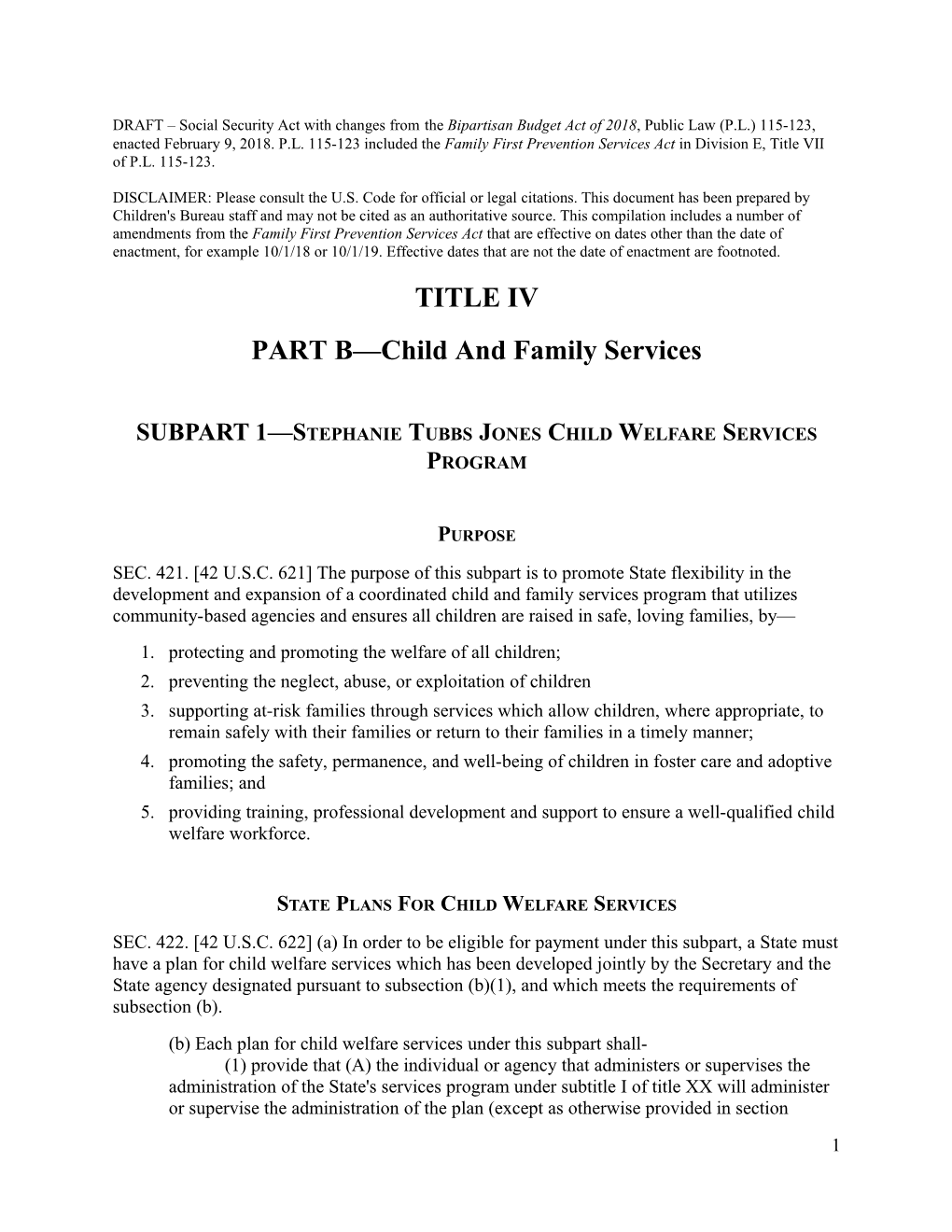 Compilation of Titles IV-B, IV-E and Related Sections of the Social Security Act