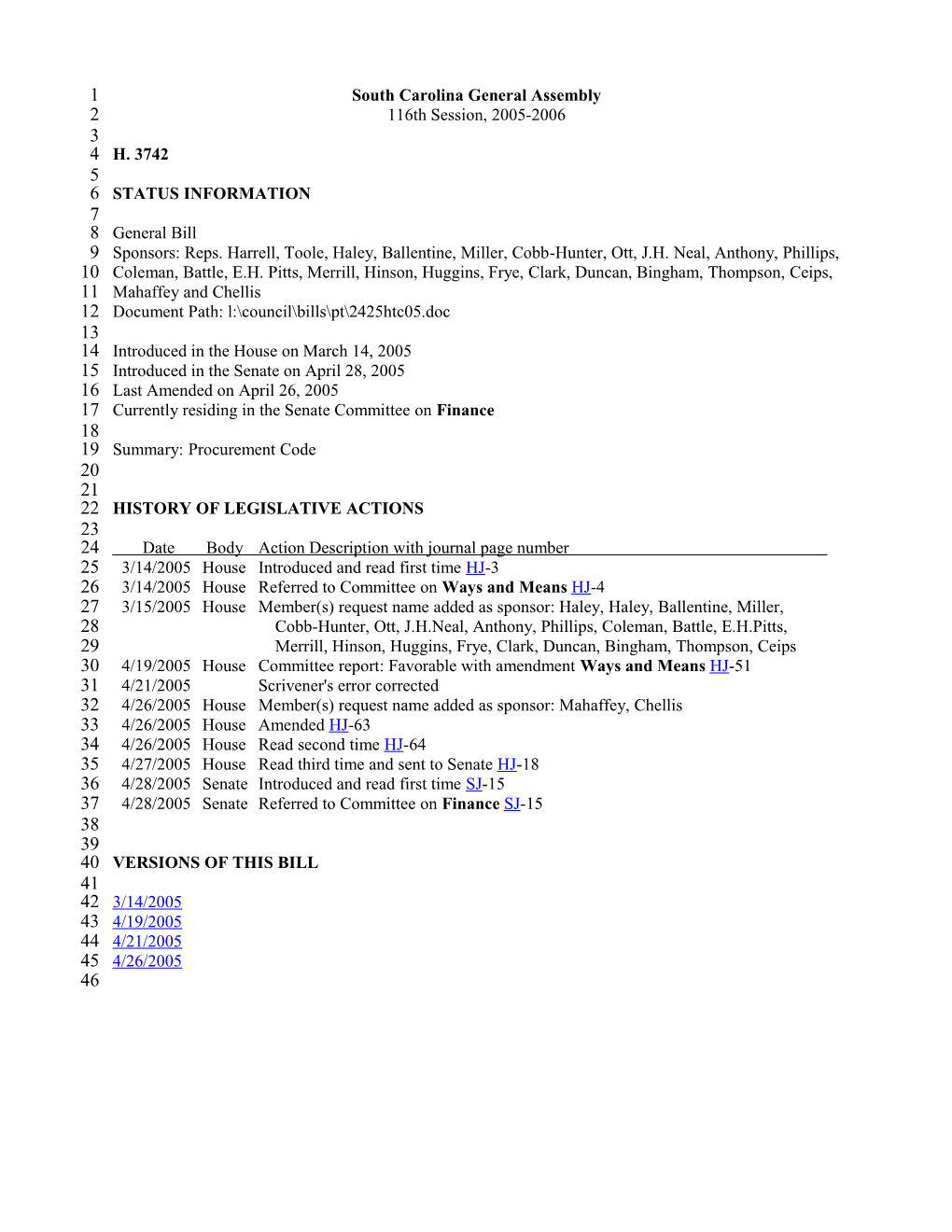 2005-2006 Bill 3742: Procurement Code - South Carolina Legislature Online