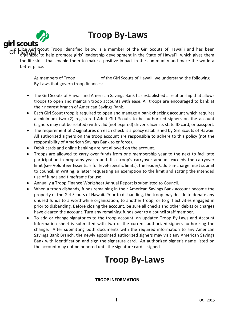 The Girl Scout Troop Identified Below Is a Member of the Girl Scouts of Hawai I and Has