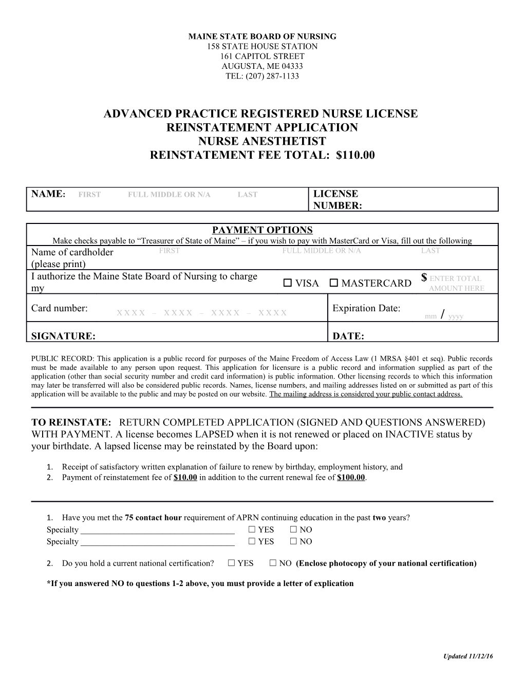 Advanced Practice Registered Nurse License