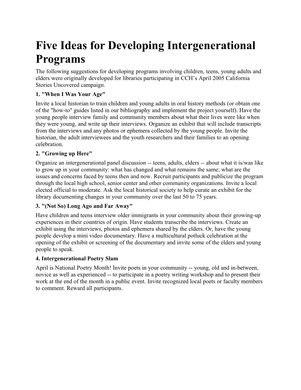 Five Ideas for Developing Intergenerational Programs