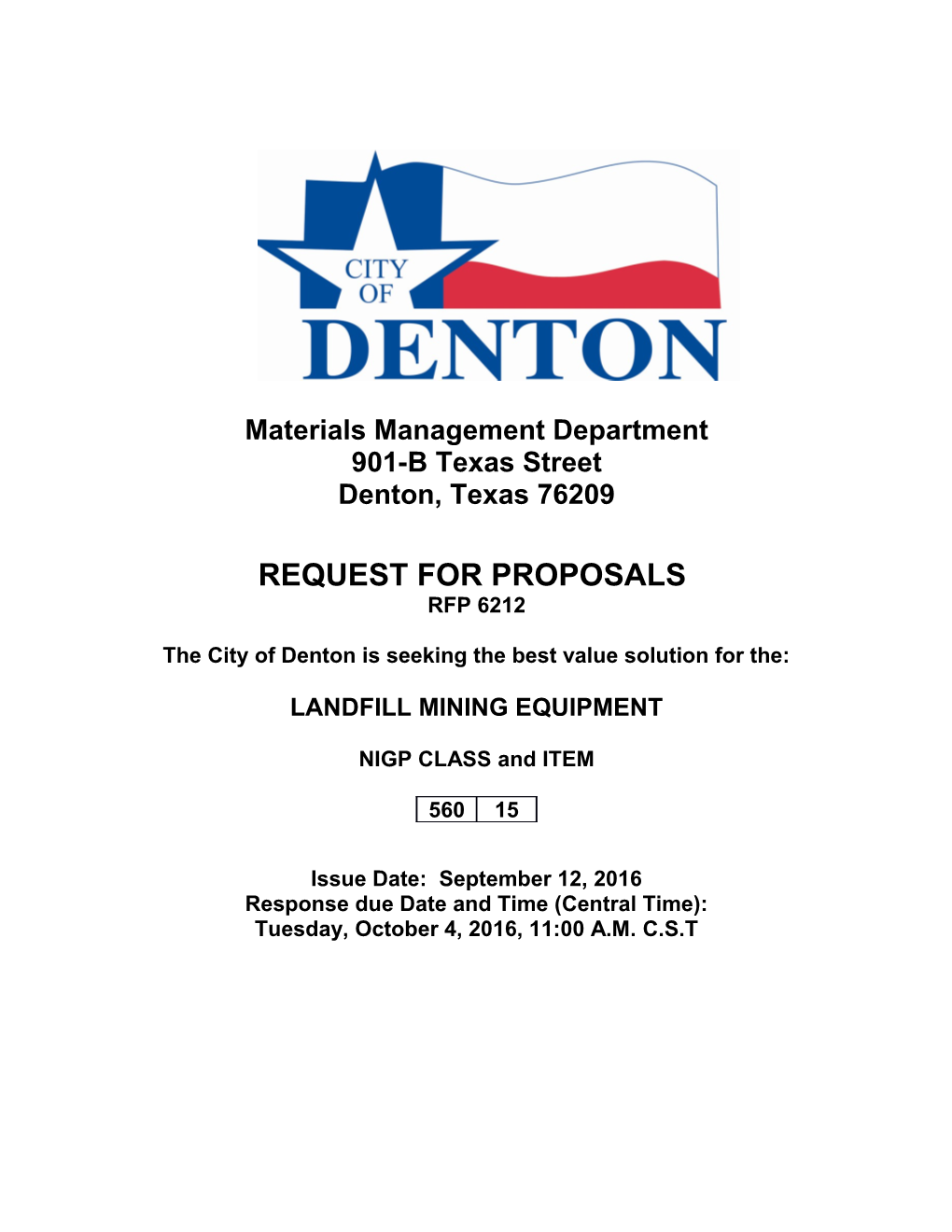 RFP for Supply of Landfill Mining Equipment